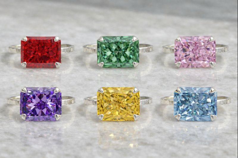 Flamme Gem｜14色から選べる ラディアントカット 高炭素ダイヤモンドリング