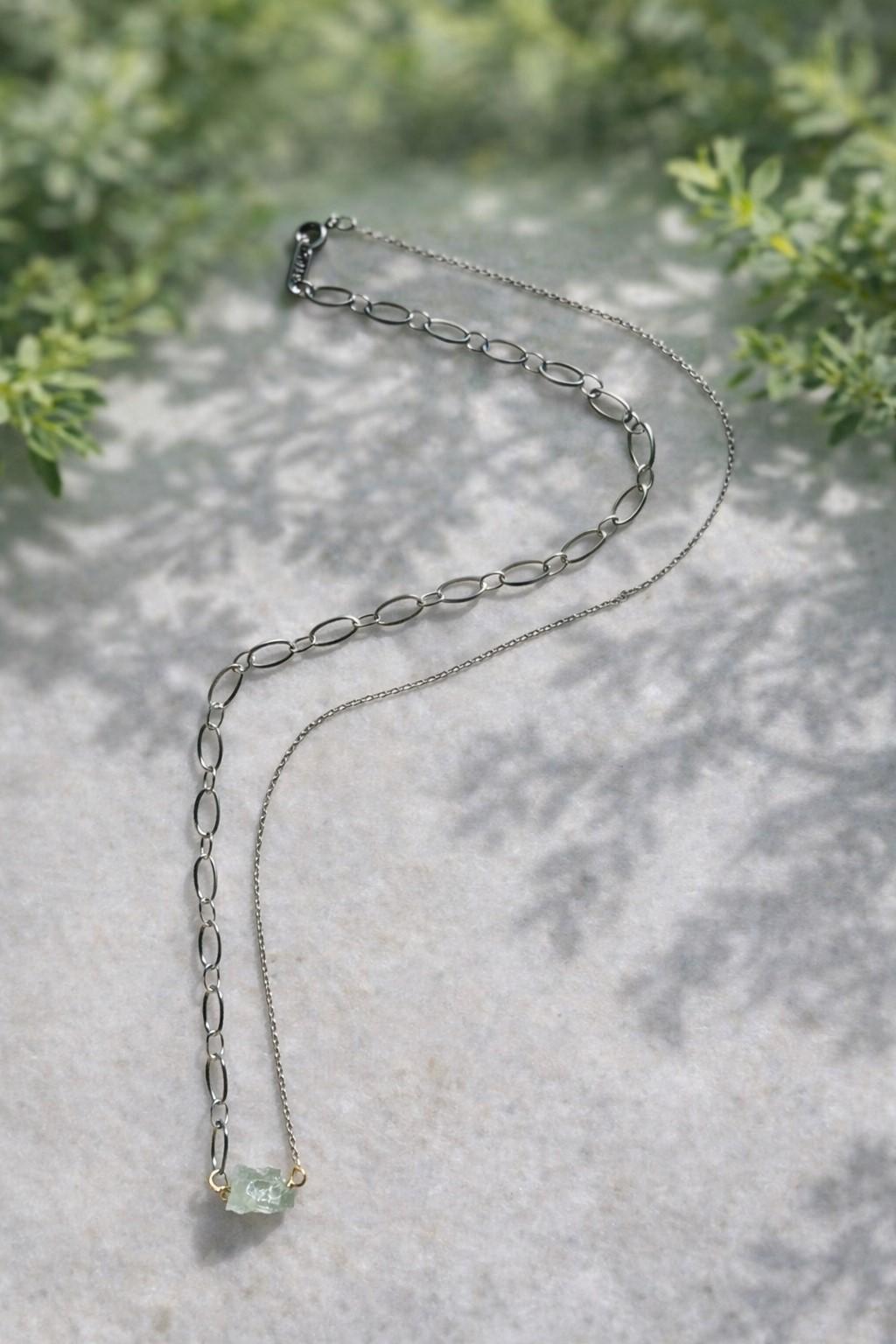 Nature Glow 原石アクアマリン ネックレス 2種チェーンミックス / 50cm