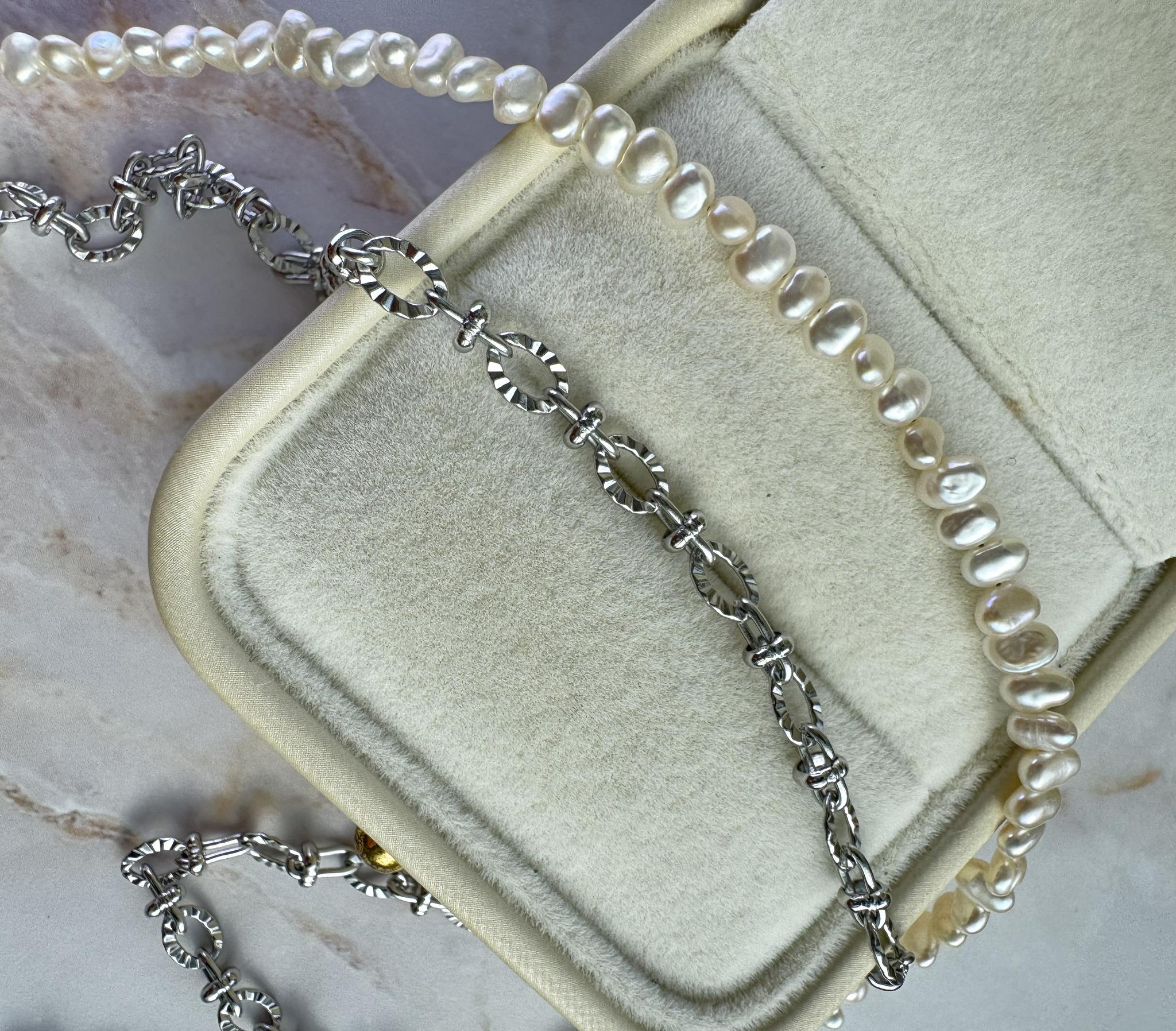 80cm 3mm淡水パール × Sunburst Link Chain ロングネックレス｜マルチスタイル｜2color | 11枚目