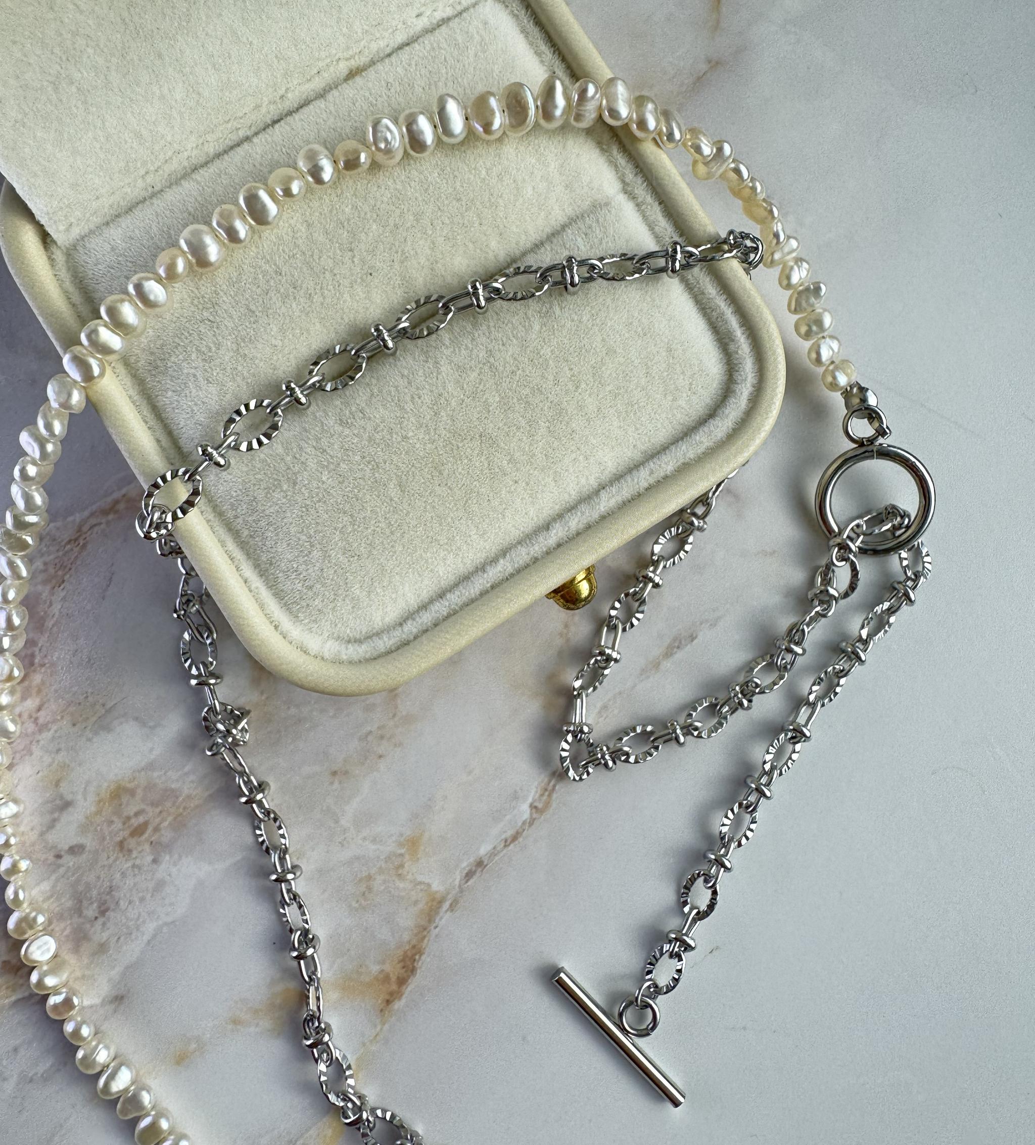 80cm 3mm淡水パール × Sunburst Link Chain ロングネックレス｜マルチスタイル｜2color | 12枚目