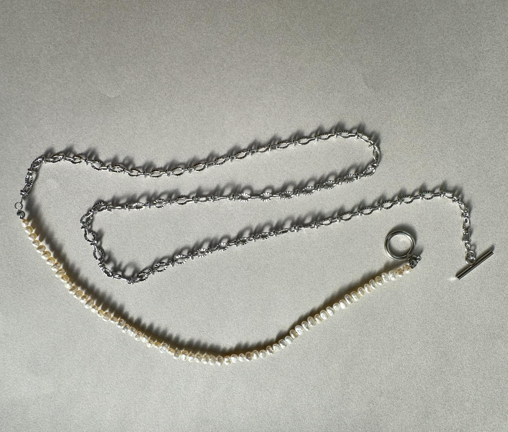 80cm 3mm淡水パール × Sunburst Link Chain ロングネックレス｜マルチスタイル｜2color | 13枚目