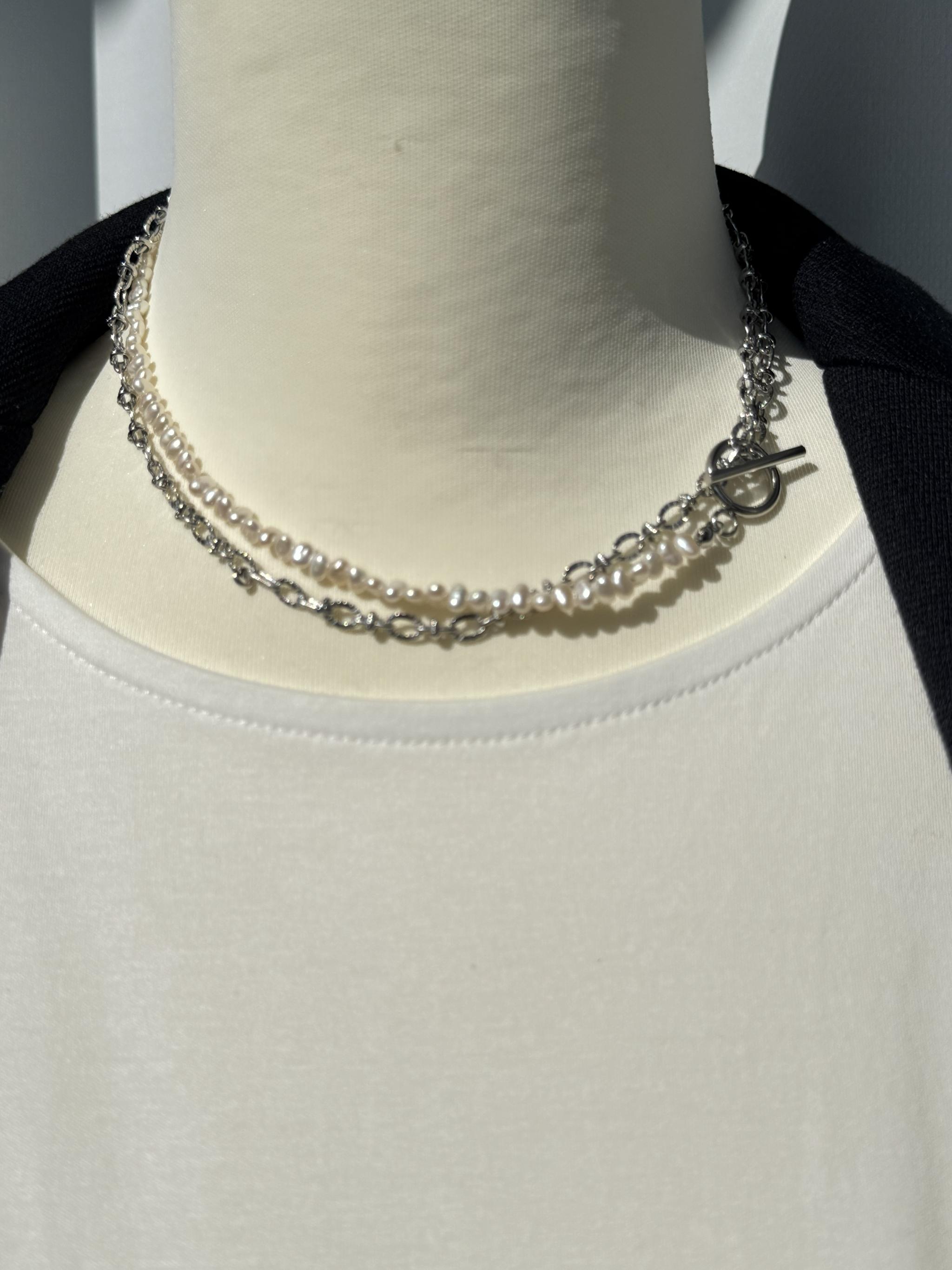 80cm 3mm淡水パール × Sunburst Link Chain ロングネックレス｜マルチスタイル｜2color | 6枚目