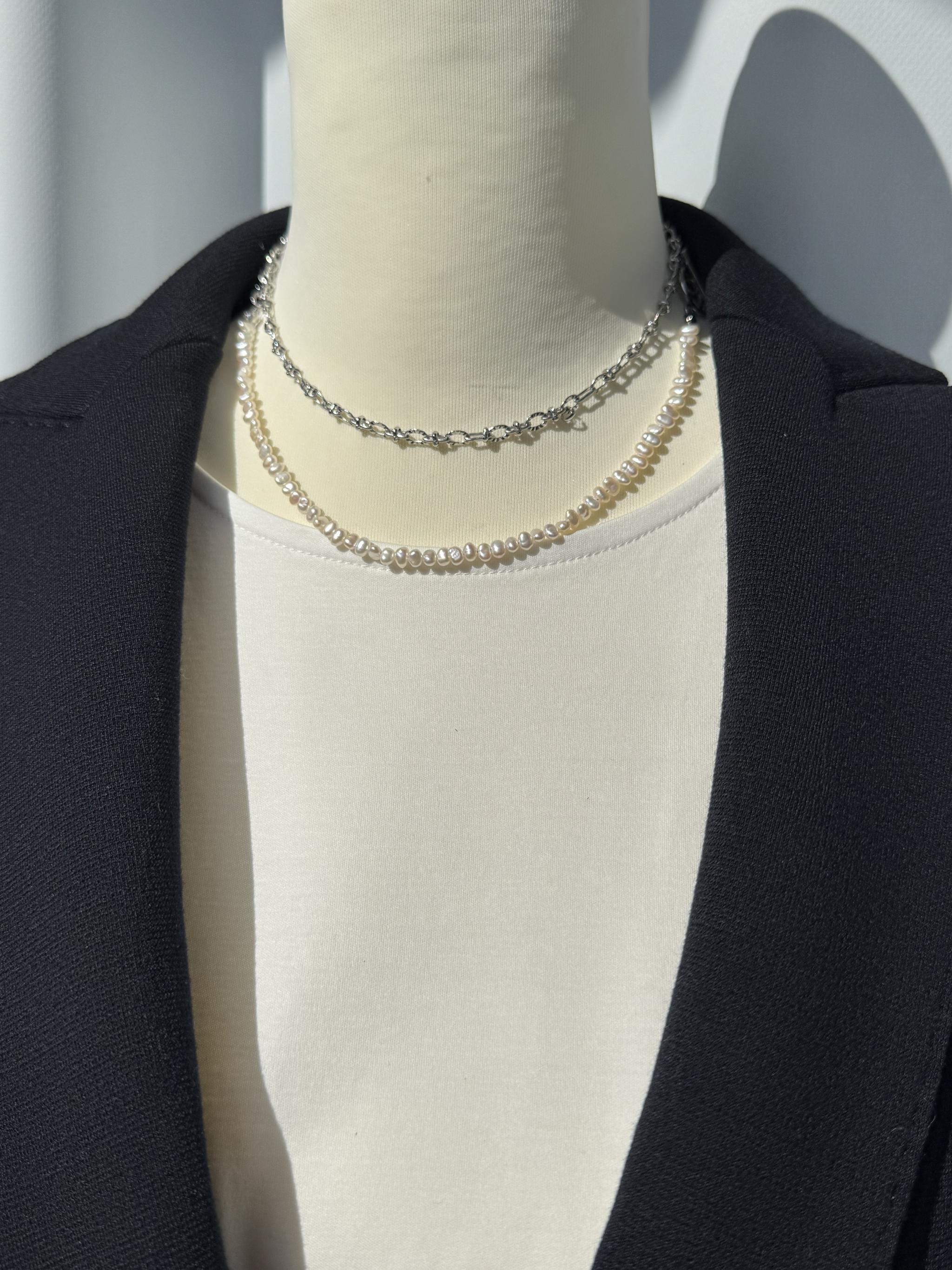 80cm 3mm淡水パール × Sunburst Link Chain ロングネックレス｜マルチスタイル｜2color | 7枚目