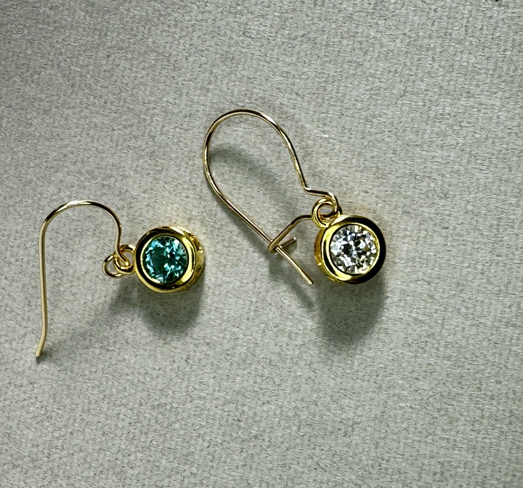 モアサナイト｜人工パライバトルマリン フックピアス／イヤリング  4mm　選択可　14Kgf他