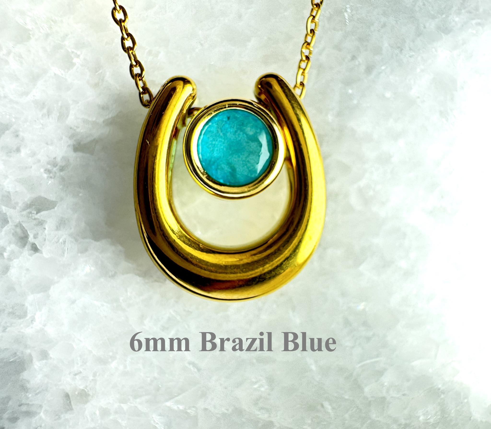 ネオンブルー パライバカラー 馬蹄ネックレス｜ダブレットジェム｜5mm / 6mm｜サージカルステンレス｜幸福モチーフ