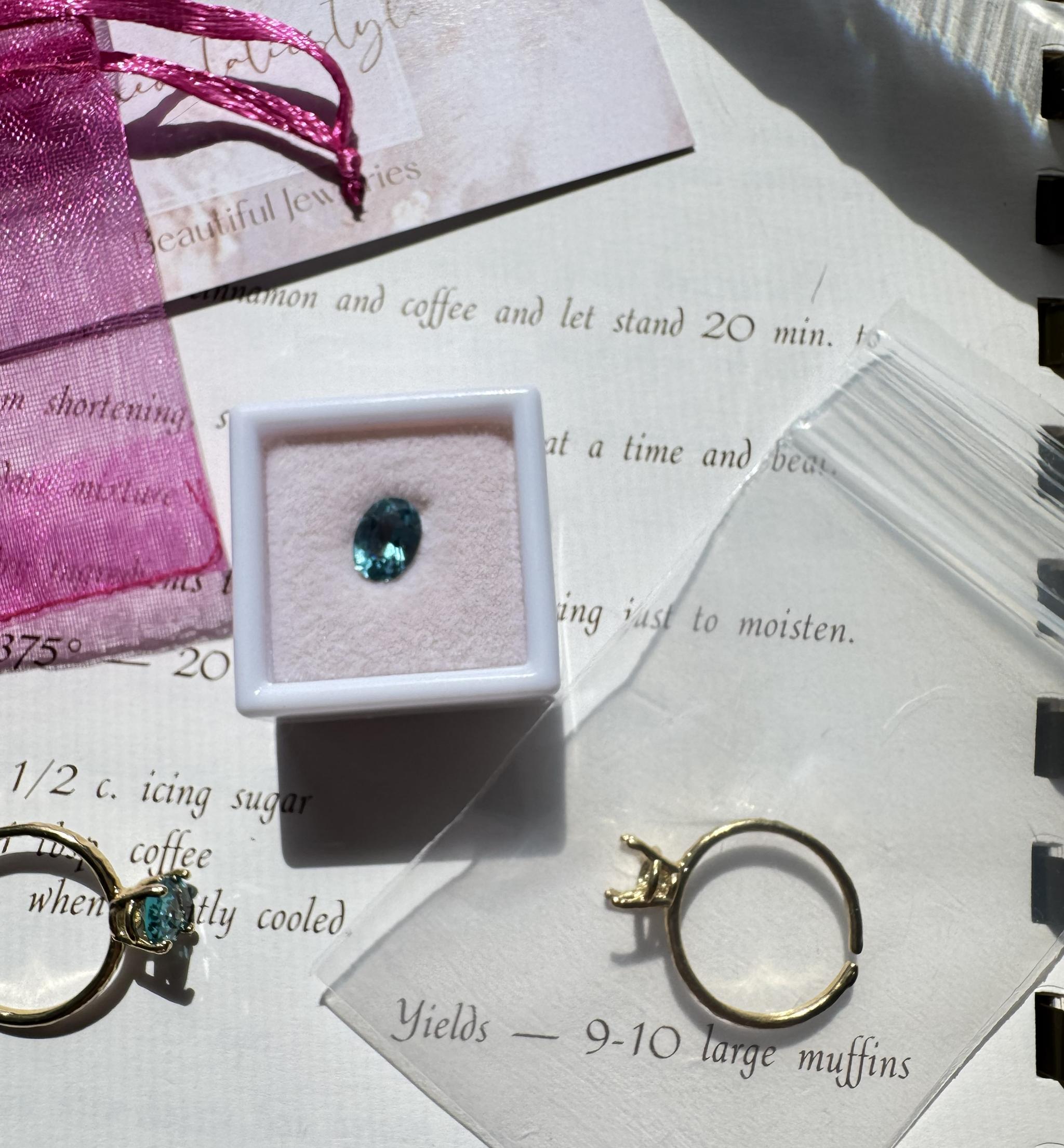 ネオンブルー リング制作キット｜初心者OK｜8×6mm パライバ ナノクリスタル｜真鍮フリーサイズ｜簡単ハンドメイド | 3枚目