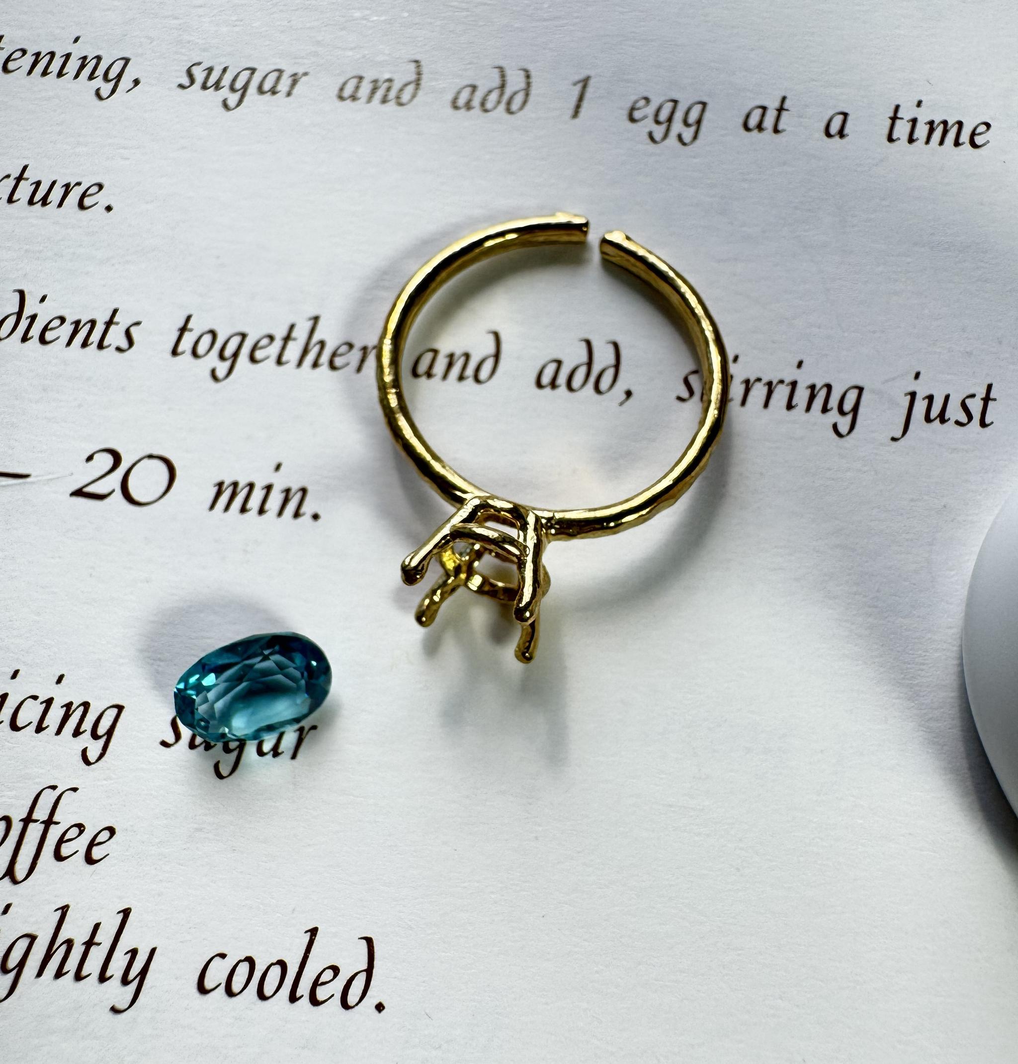 ネオンブルー リング制作キット｜初心者OK｜8×6mm パライバ ナノクリスタル｜真鍮フリーサイズ｜簡単ハンドメイド | 4枚目