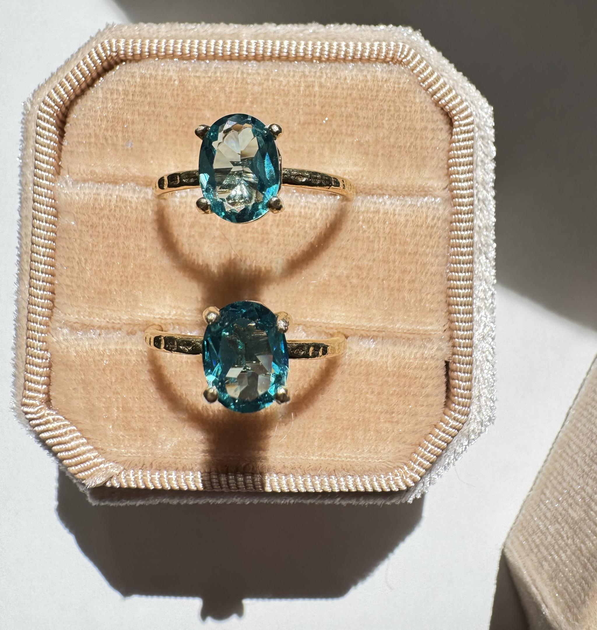 ネオンブルー パライバカラーリング｜8×6mm 高輝度ナノクリスタル｜真鍮フリーサイズリング | 10枚目