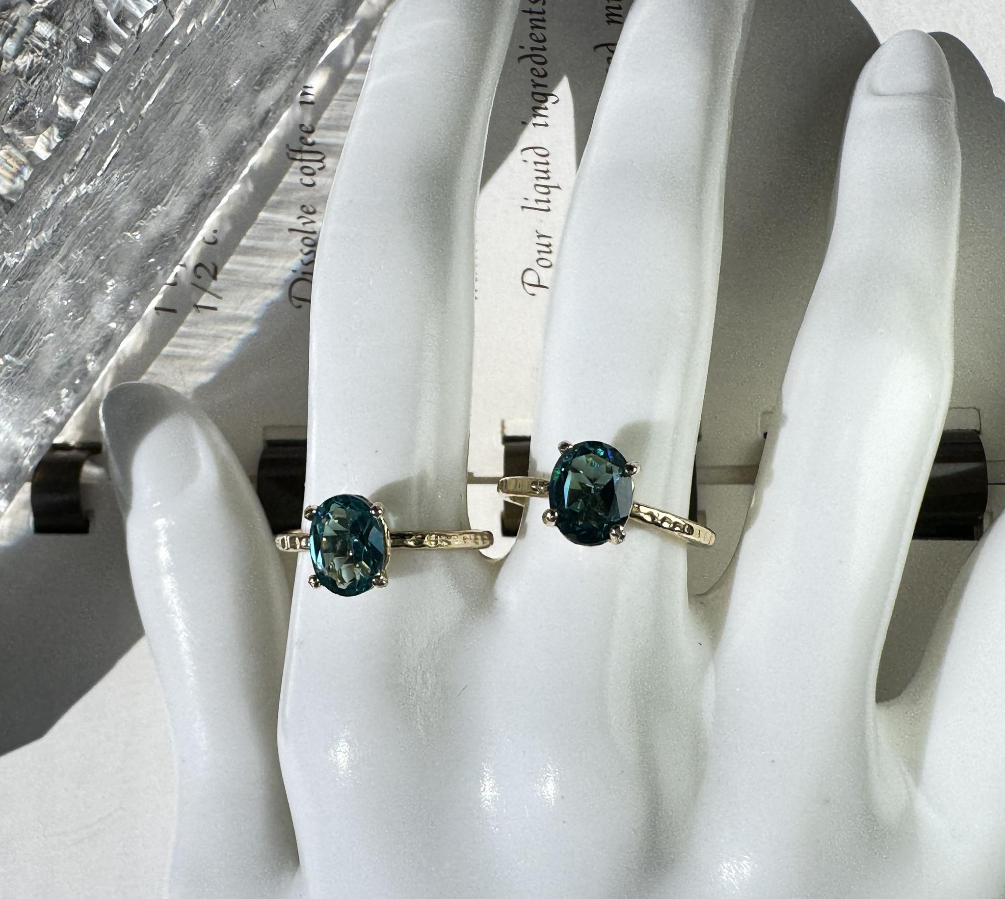 ネオンブルー パライバカラーリング｜8×6mm 高輝度ナノクリスタル｜真鍮フリーサイズリング | 15枚目