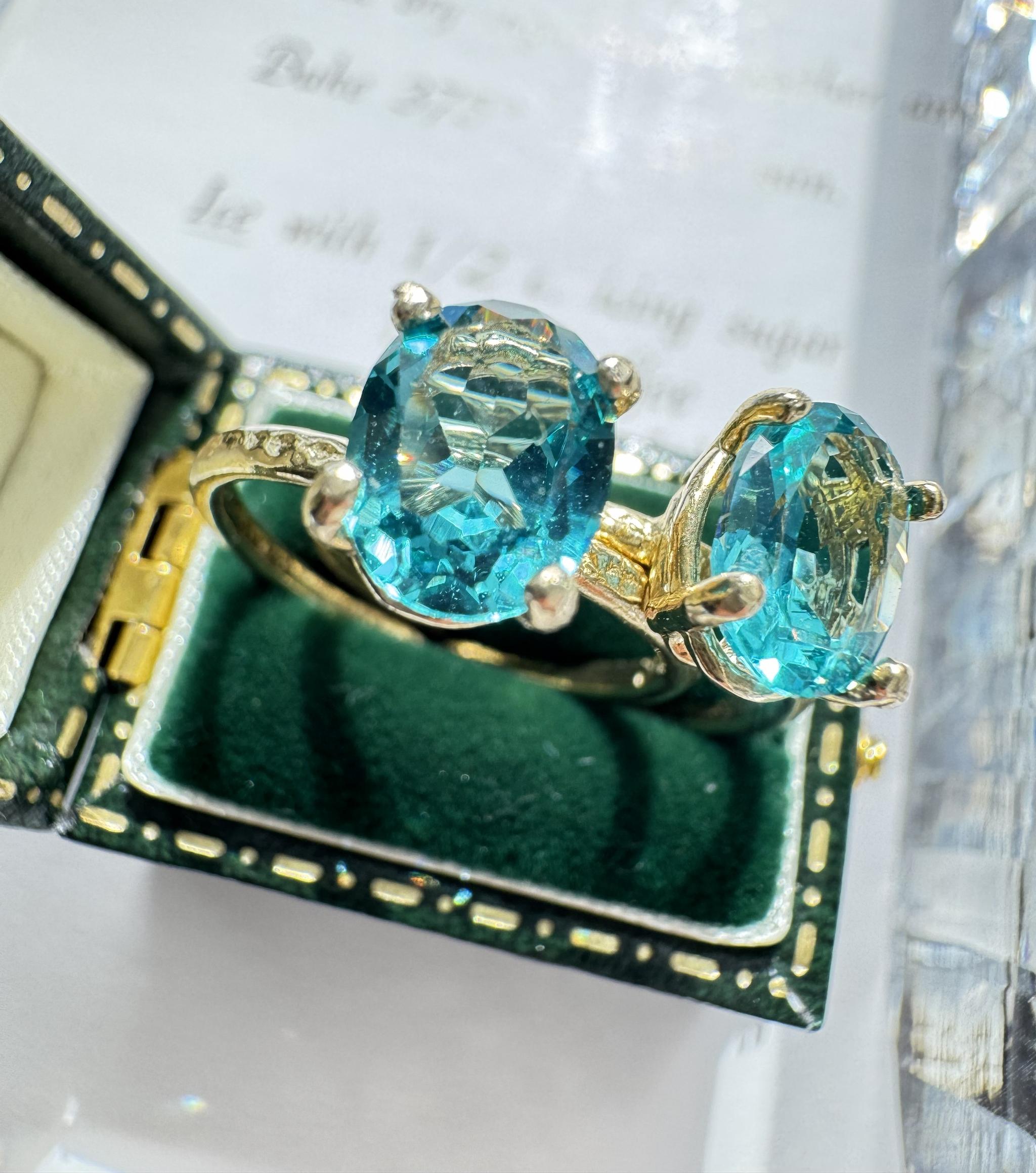 ネオンブルー パライバカラーリング｜8×6mm 高輝度ナノクリスタル｜真鍮フリーサイズリング