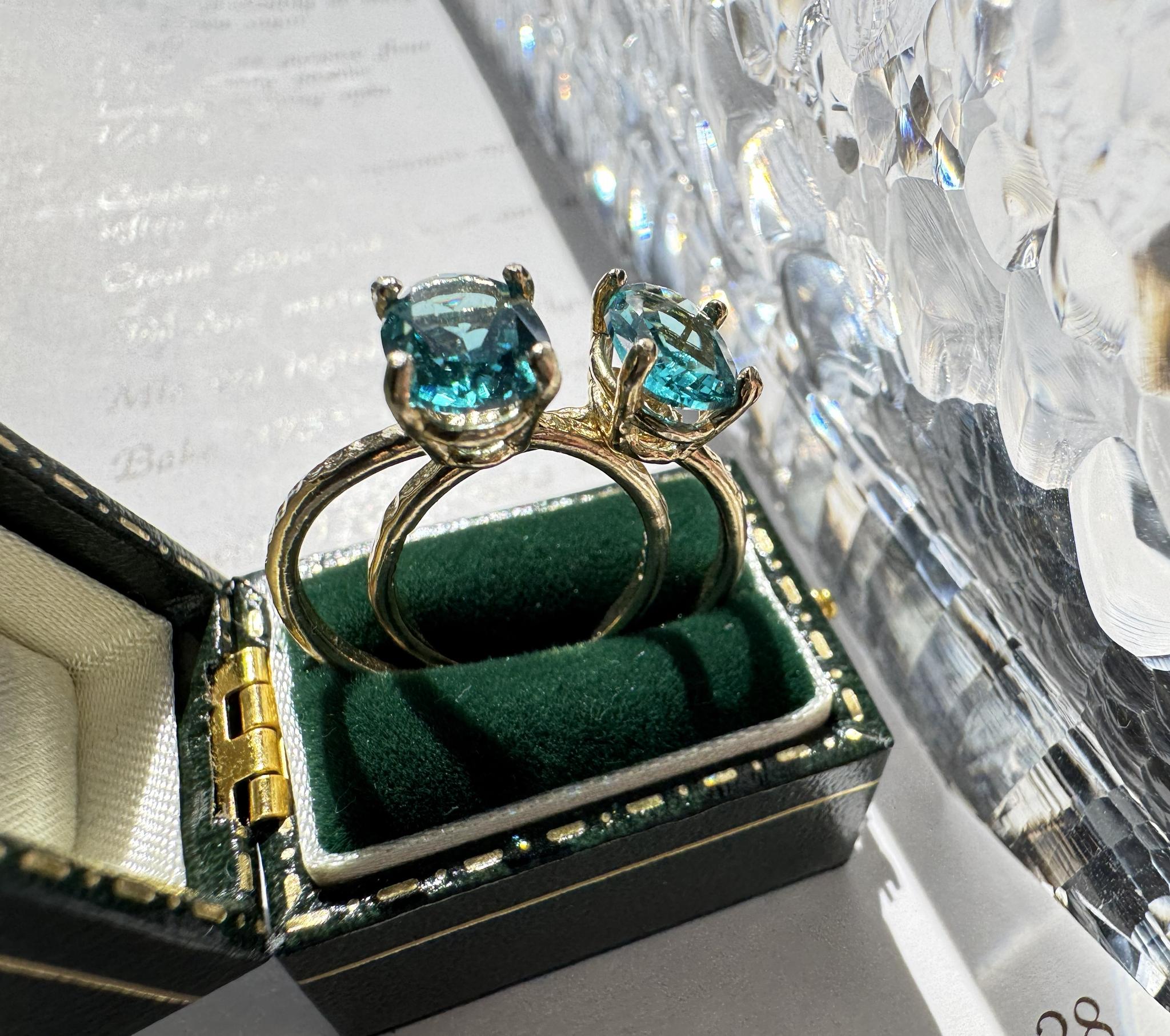 ネオンブルー パライバカラーリング｜8×6mm 高輝度ナノクリスタル｜真鍮フリーサイズリング | 4枚目