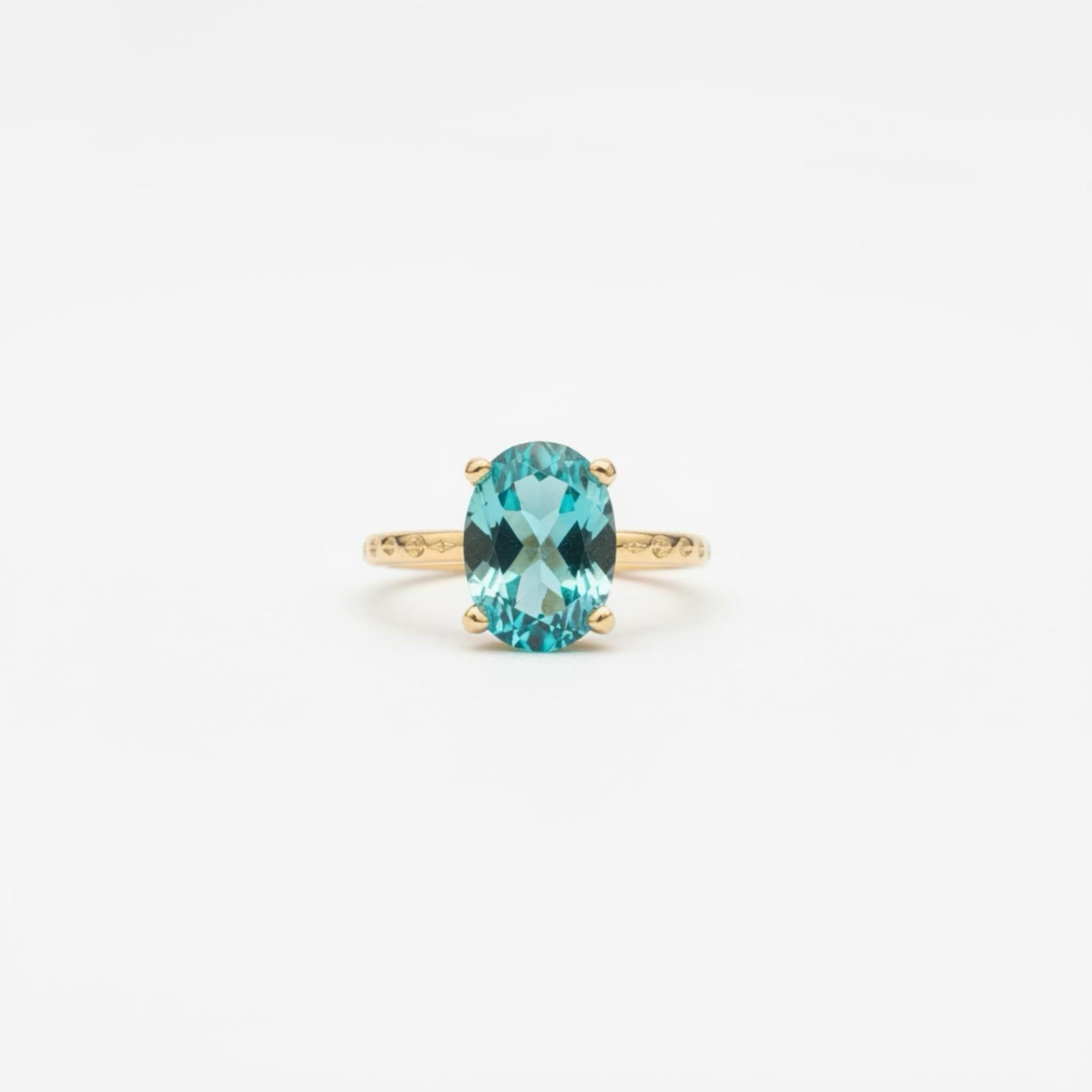 ネオンブルー パライバカラーリング｜8×6mm 高輝度ナノクリスタル｜真鍮フリーサイズリング | 5枚目