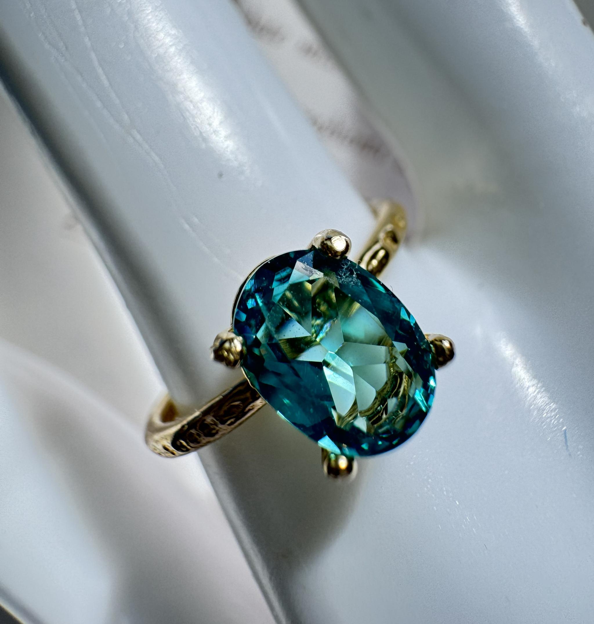 ネオンブルー パライバカラーリング｜8×6mm 高輝度ナノクリスタル｜真鍮フリーサイズリング | 7枚目