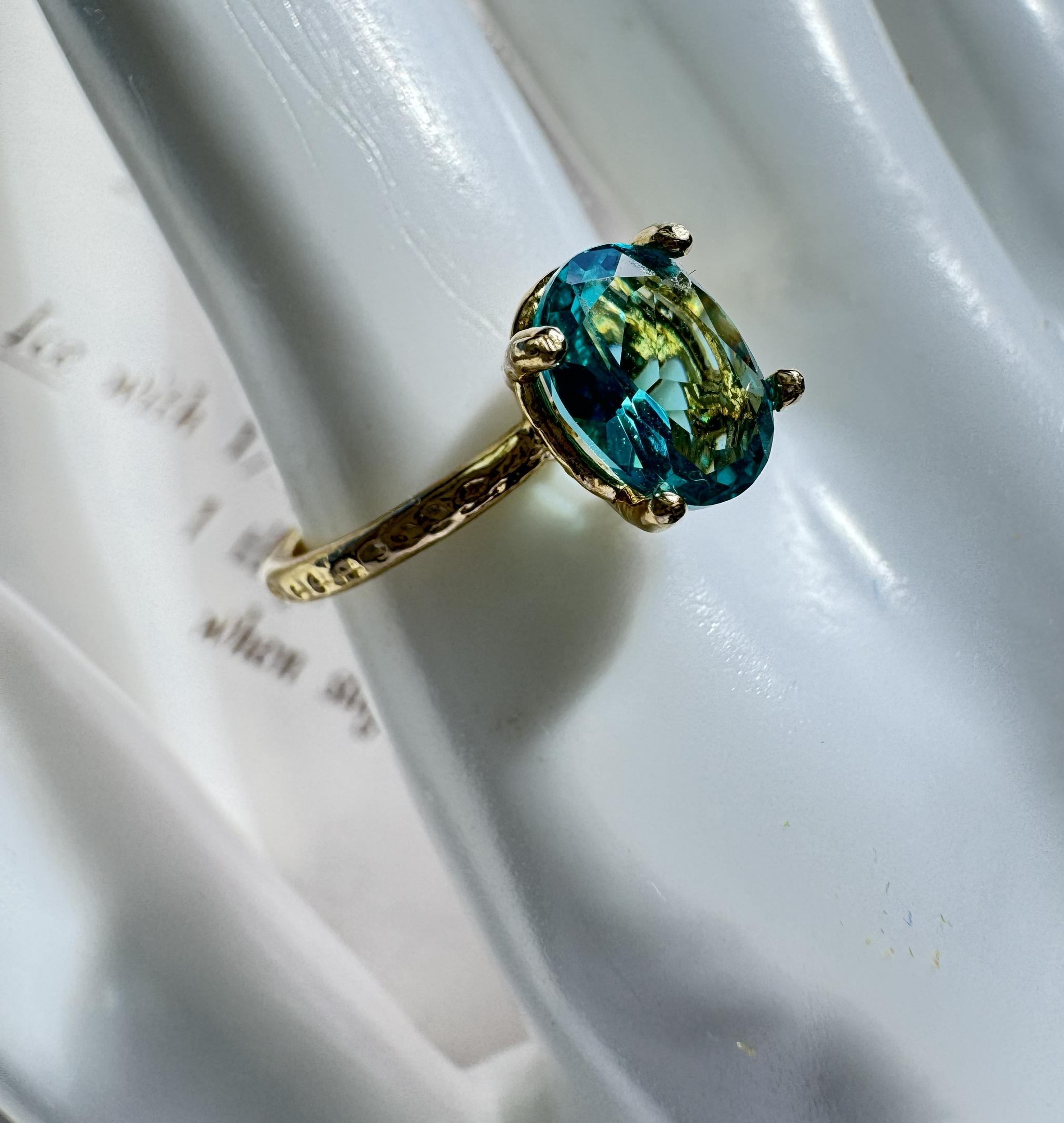 ネオンブルー パライバカラーリング｜8×6mm 高輝度ナノクリスタル｜真鍮フリーサイズリング | 8枚目