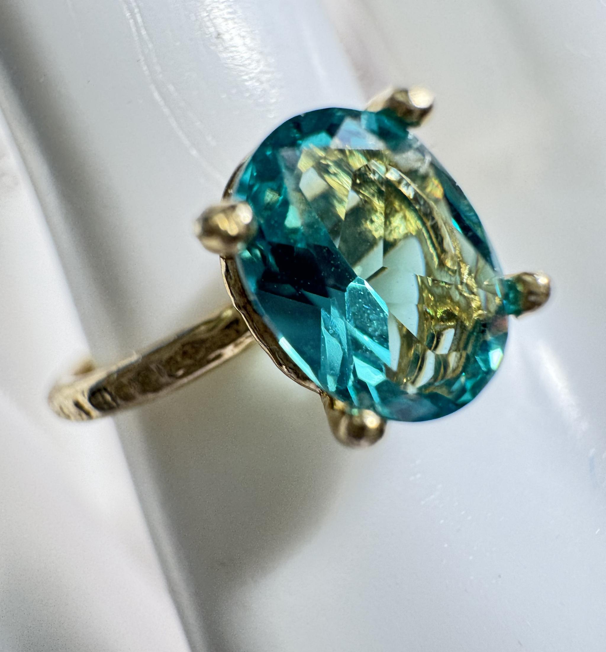 ネオンブルー パライバカラーリング｜8×6mm 高輝度ナノクリスタル｜真鍮フリーサイズリング | 9枚目