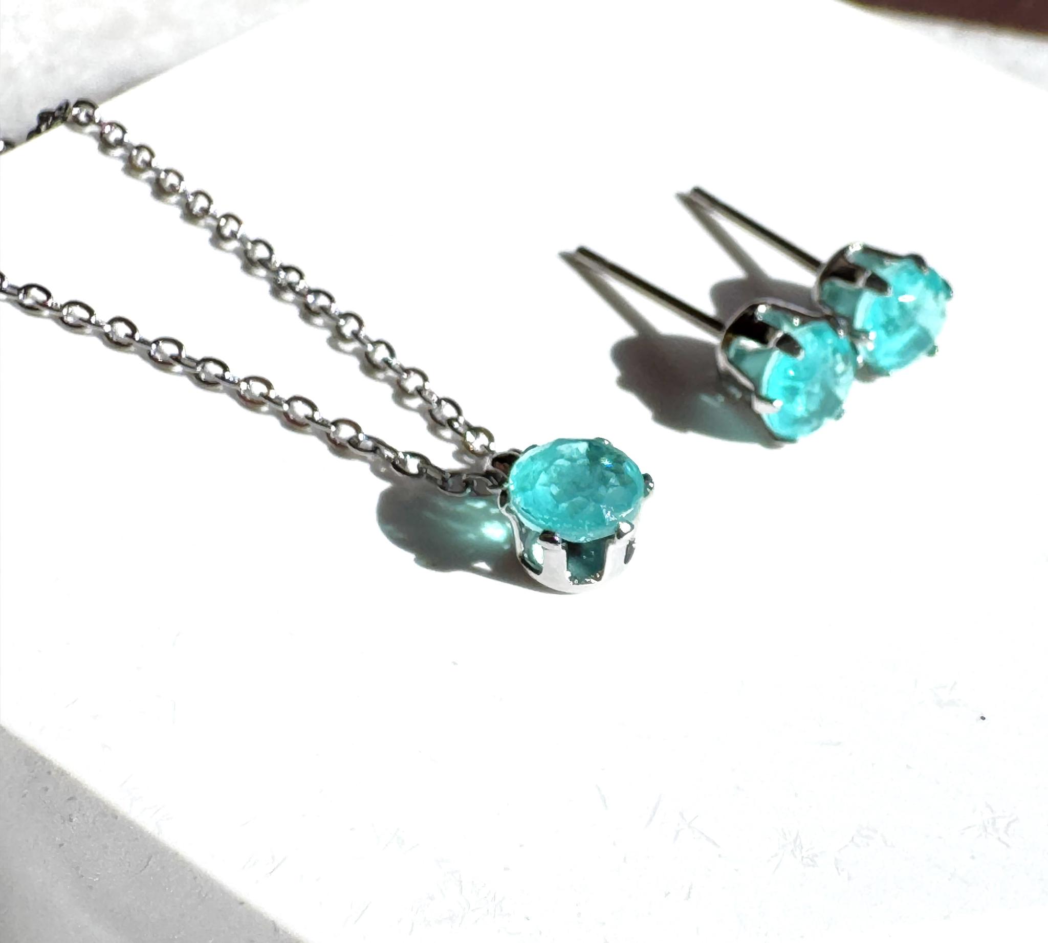 ネオンブルーの輝き 一粒ジュエリーセット 5mm｜ダブレットクリスタル｜316L｜Lumière Gem｜送料込み | 6枚目