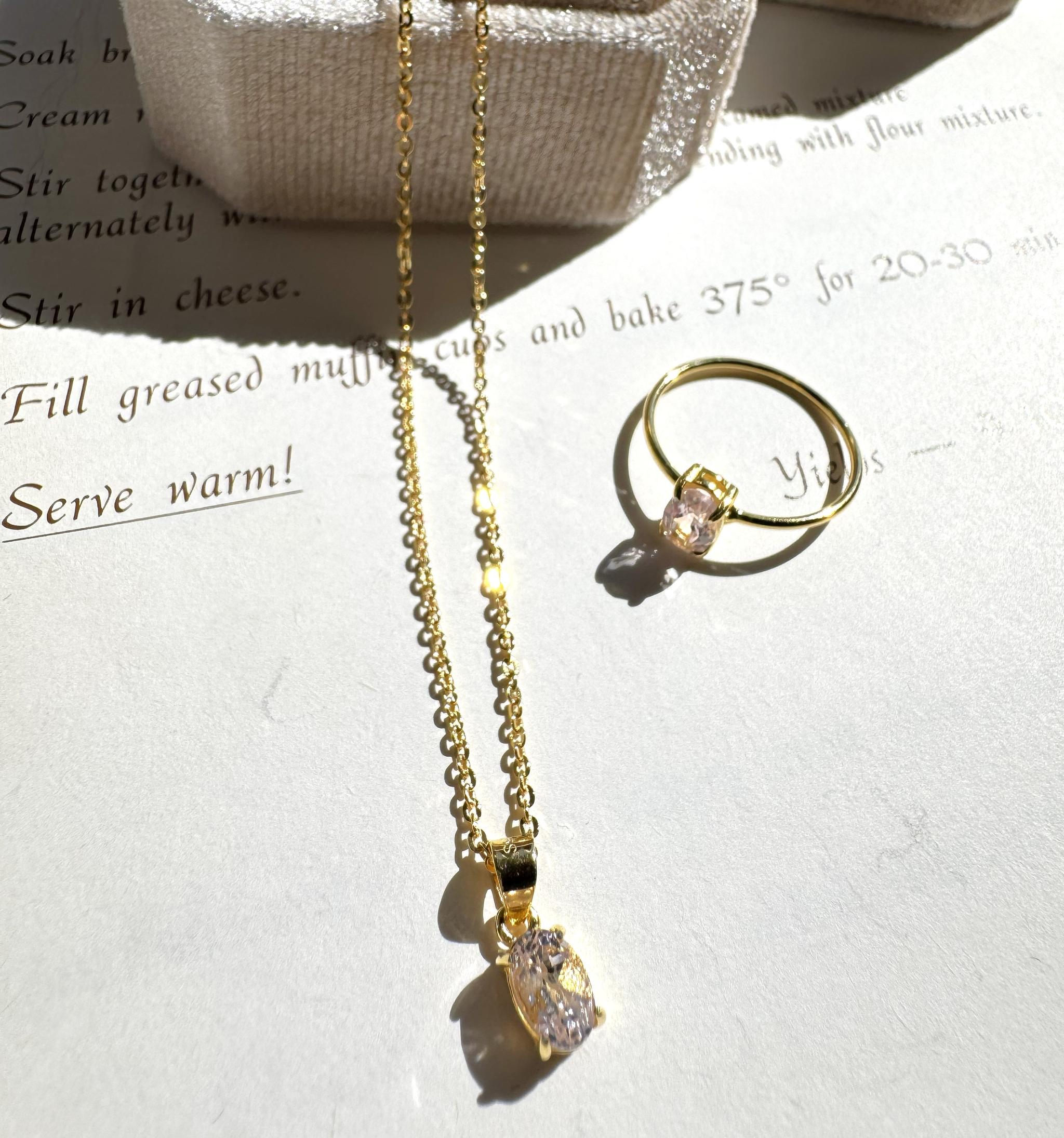 桜色モルガナイト ネックレス＆リングセット｜6×4mm｜モザンビーク産｜春限定2点｜K18ゴールドコーティング | 2枚目