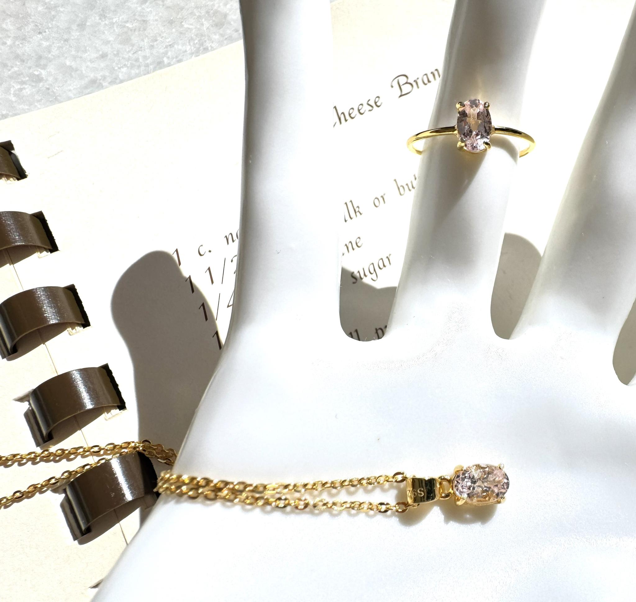 桜色モルガナイト ネックレス＆リングセット｜6×4mm｜モザンビーク産｜春限定2点｜K18ゴールドコーティング | 3枚目