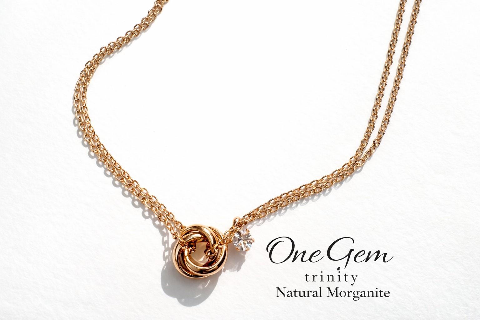 One Gem Trinity Natural Morganite｜天然モルガナイト×トリニティネックレス｜4月誕生石 | 3枚目