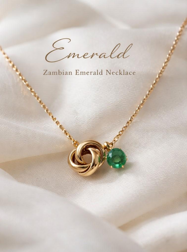 Emerald Trinity Necklace ザンビア産エメラルド4mm  PVDコーティング SUS316L