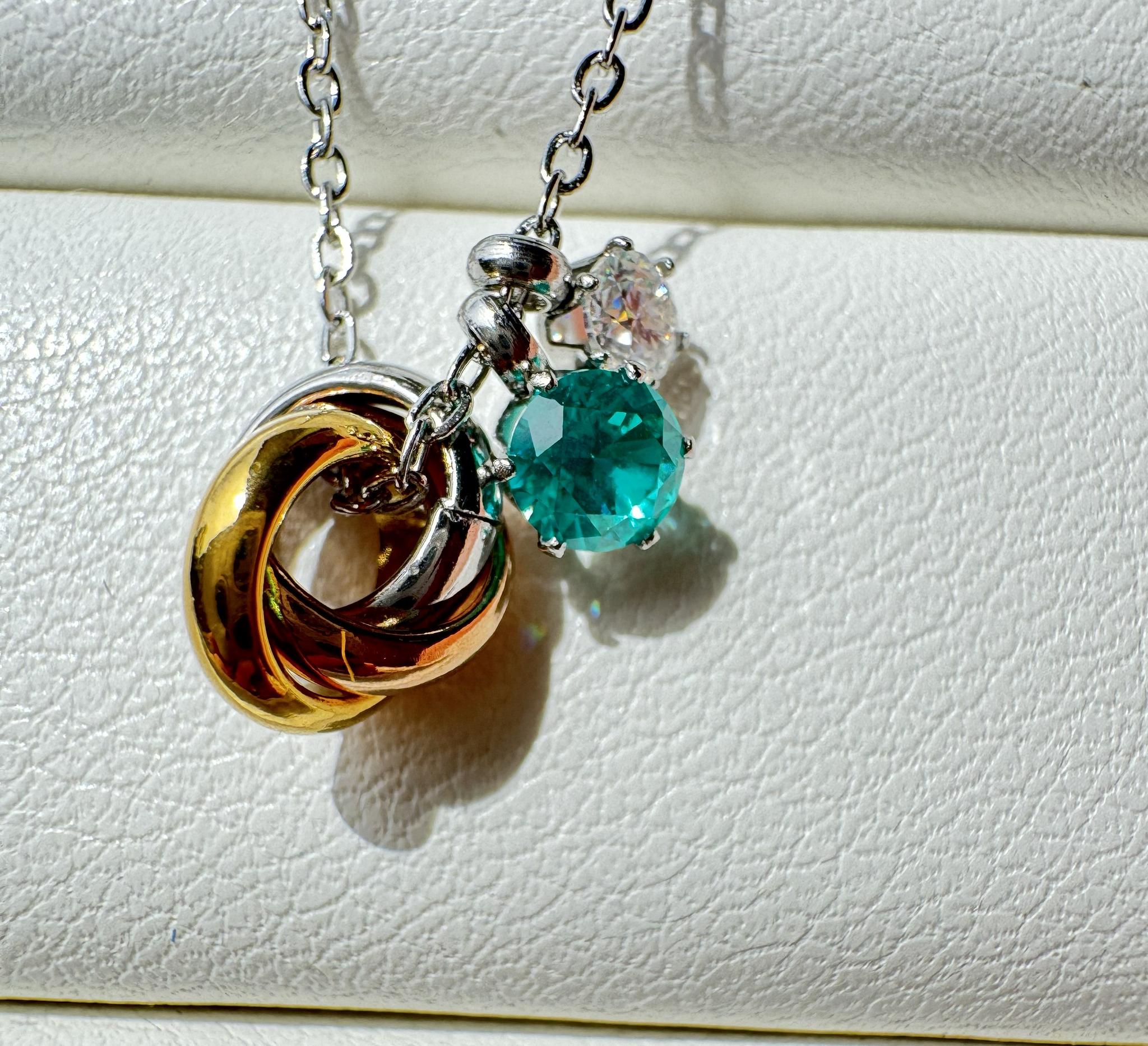 Lumen Caeruleo｜YAG Paraiba Trinity Necklace ネオンブルーの輝き CZチャーム | 3枚目