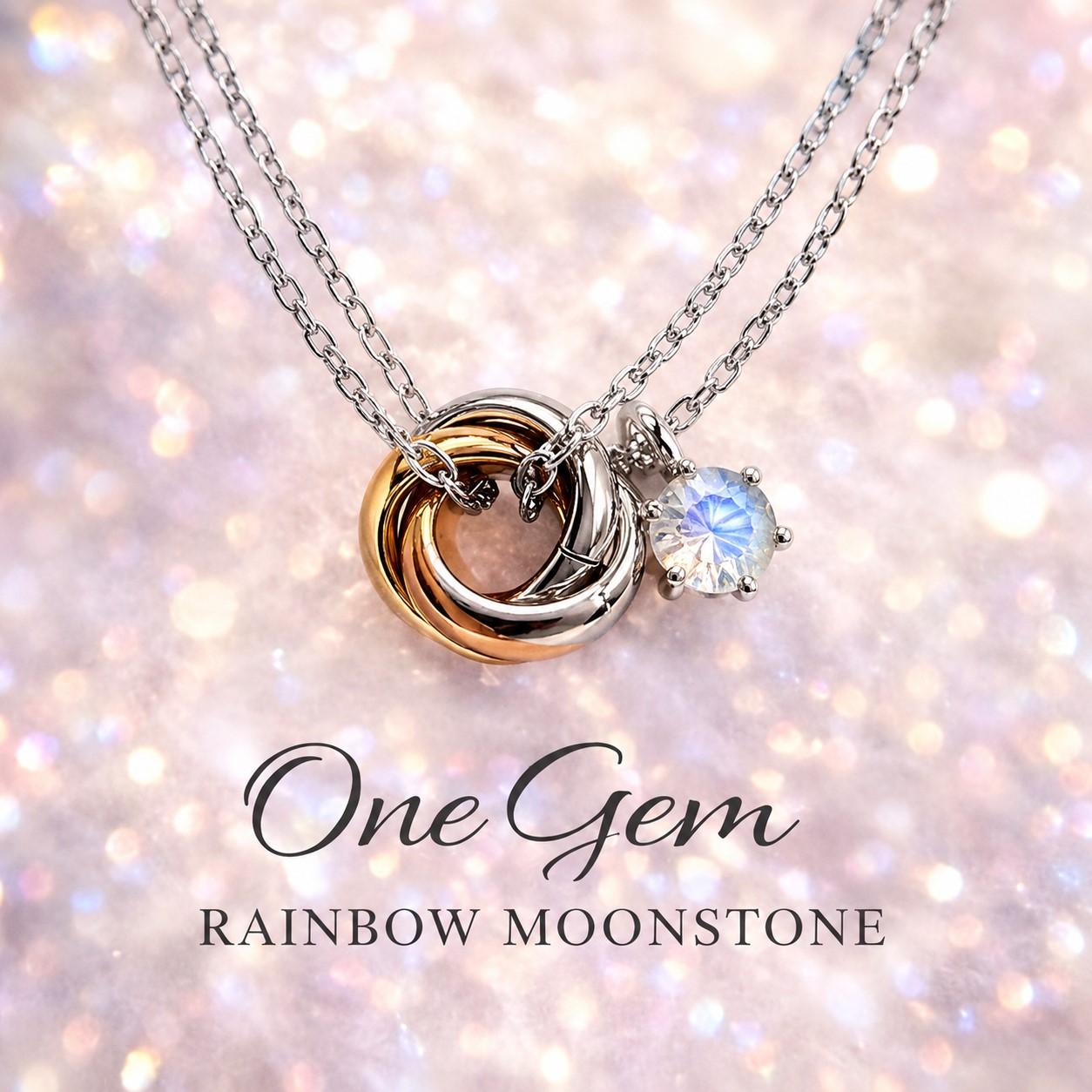 One Gem Trinity Rainbow Moonstone｜6月誕生石ネックレス 輝く青いシラー SUS316L