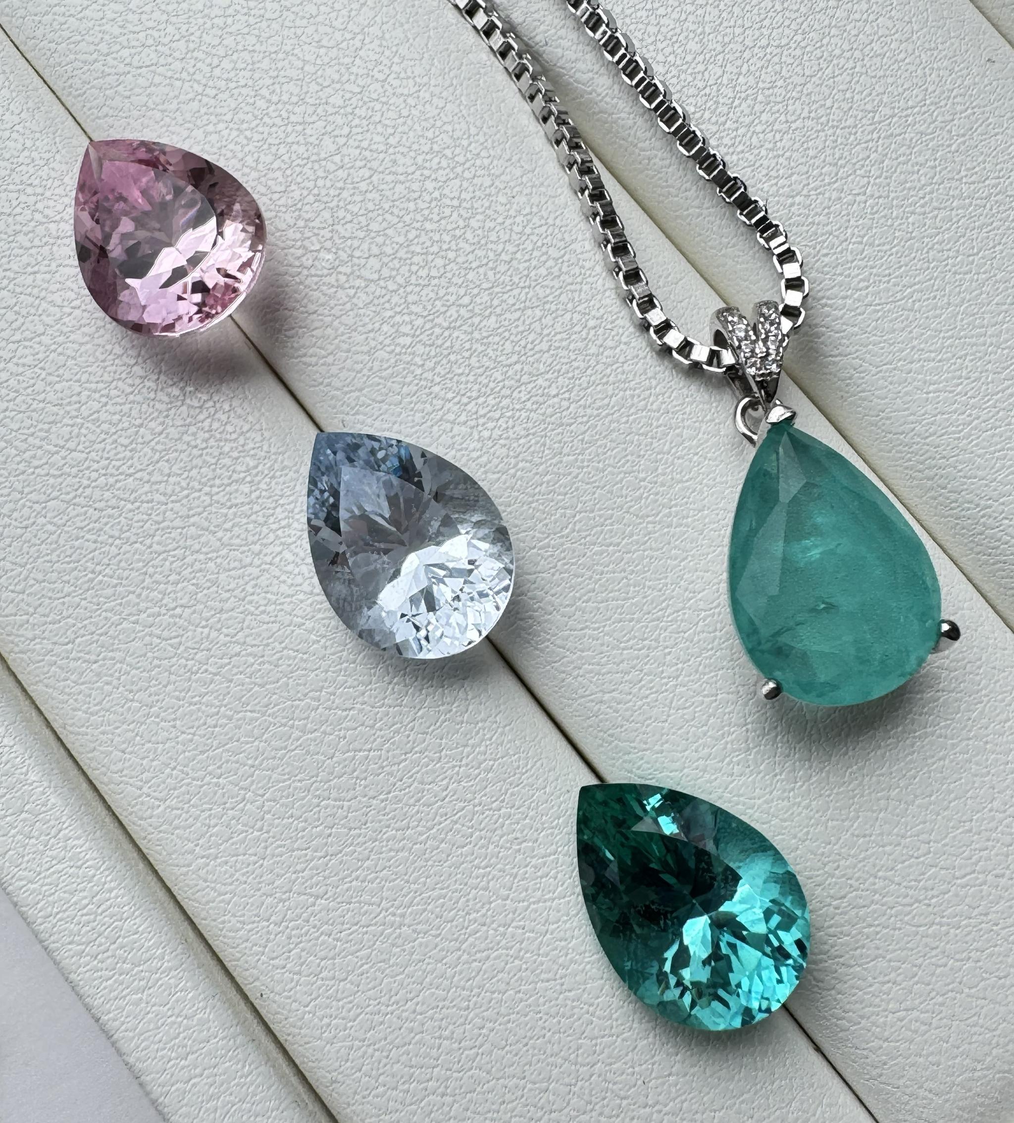 選べる4色｜ペアシェイプ ネックレス 14×10mm｜2本チェーンセット｜パライバ・パパラチア・アクア系