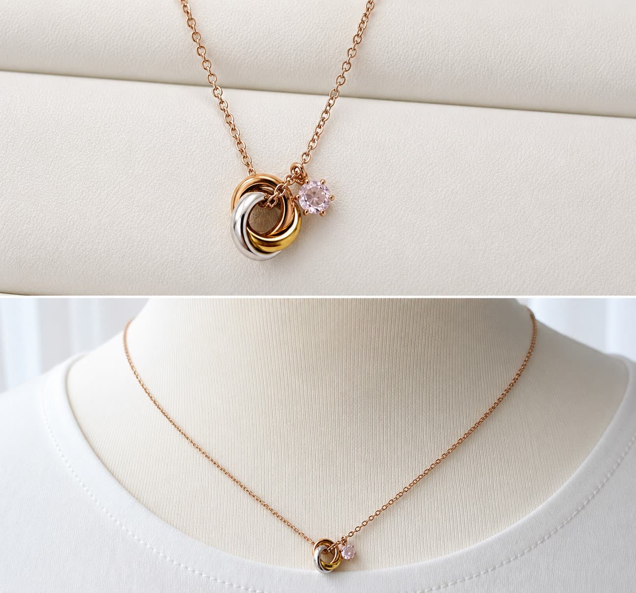 Kunzite Trinity Necklace 宝石質AAAアフガニスタン産クンツァイト 4mm 9月誕生石 | 6枚目