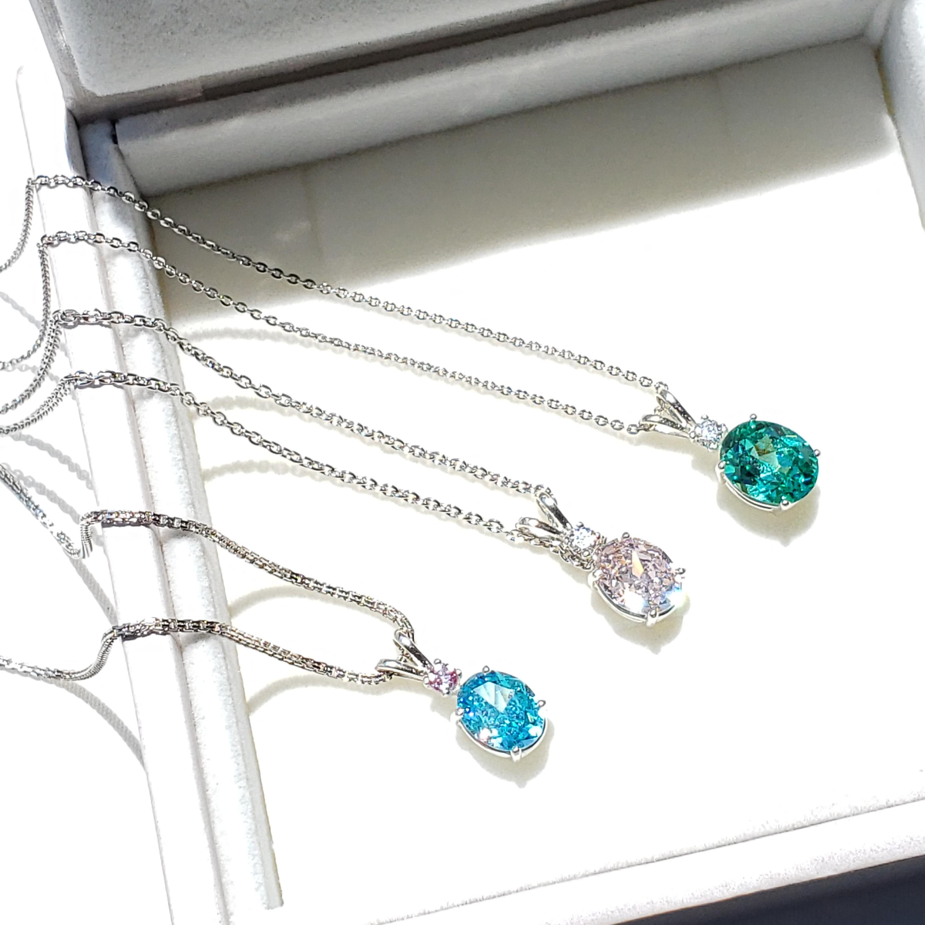 Sparkling☆ with mini stone  シルバー　ネックレス 人工パライバトルマリン　高炭素ダイヤモンド