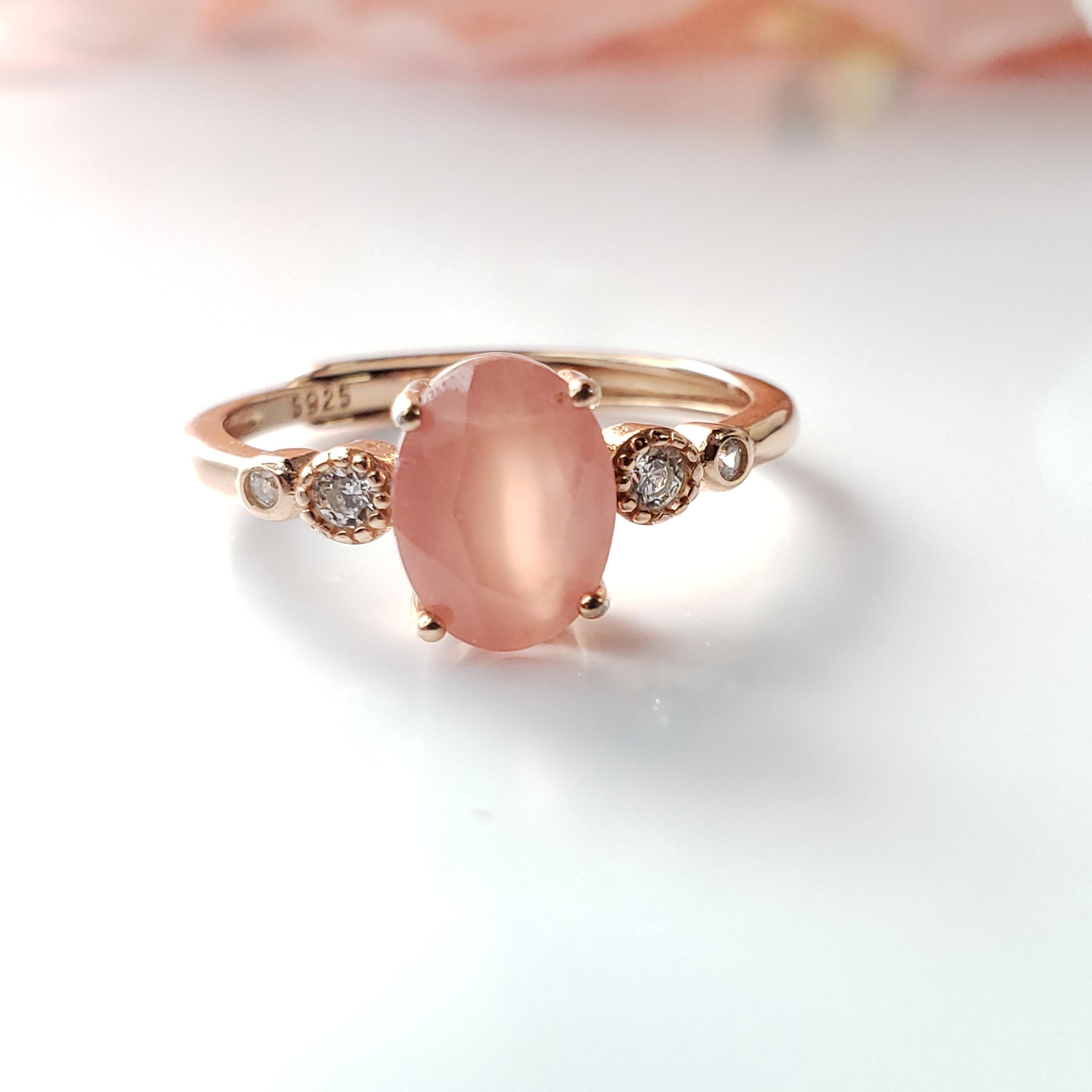 ピーチピンク　ローズゴールドリング　天然　インカローズ　ファセットカット　8ｘ6ｍｍ　◇Natural1枚目の画像