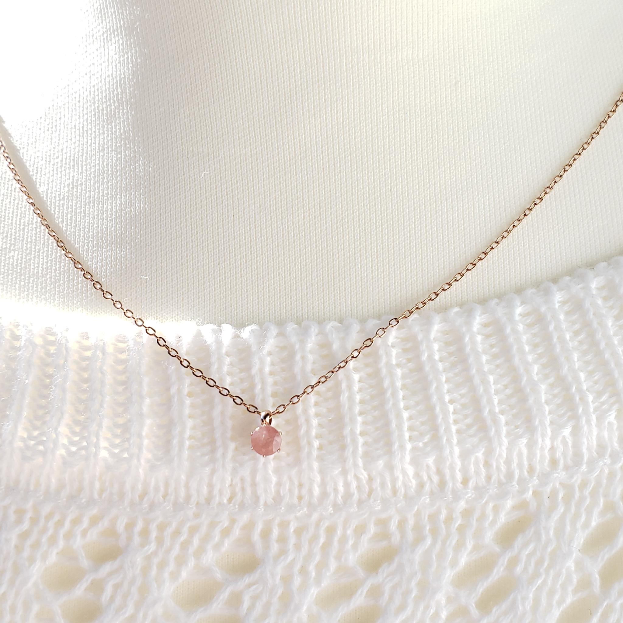 ピーチピンク　サージカルステンレス　天然　インカローズ　ファセットカット　4ｍｍ　ネックレス　◇Natural | 1枚目