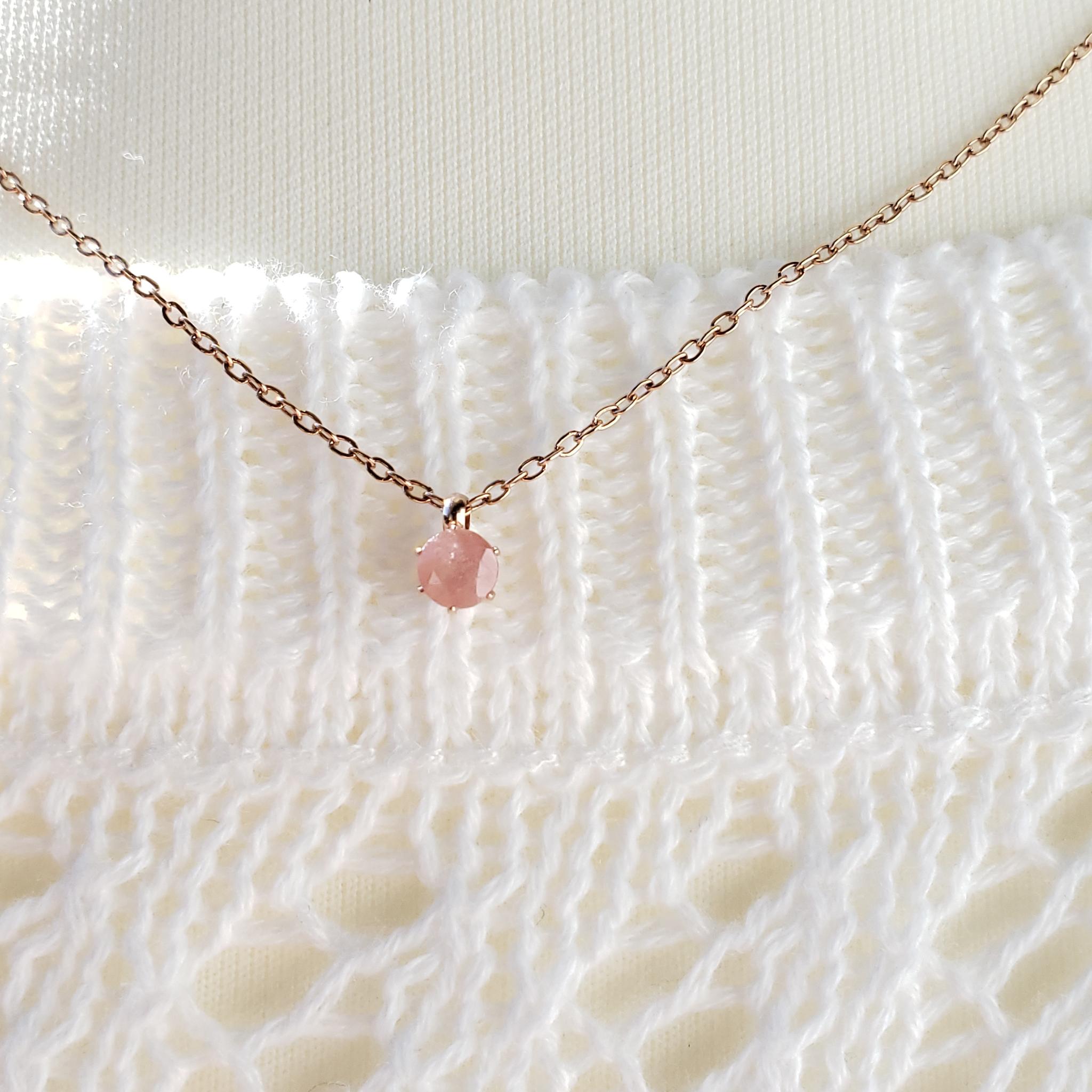 ピーチピンク　サージカルステンレス　天然　インカローズ　ファセットカット　4ｍｍ　ネックレス　◇Natural | 4枚目