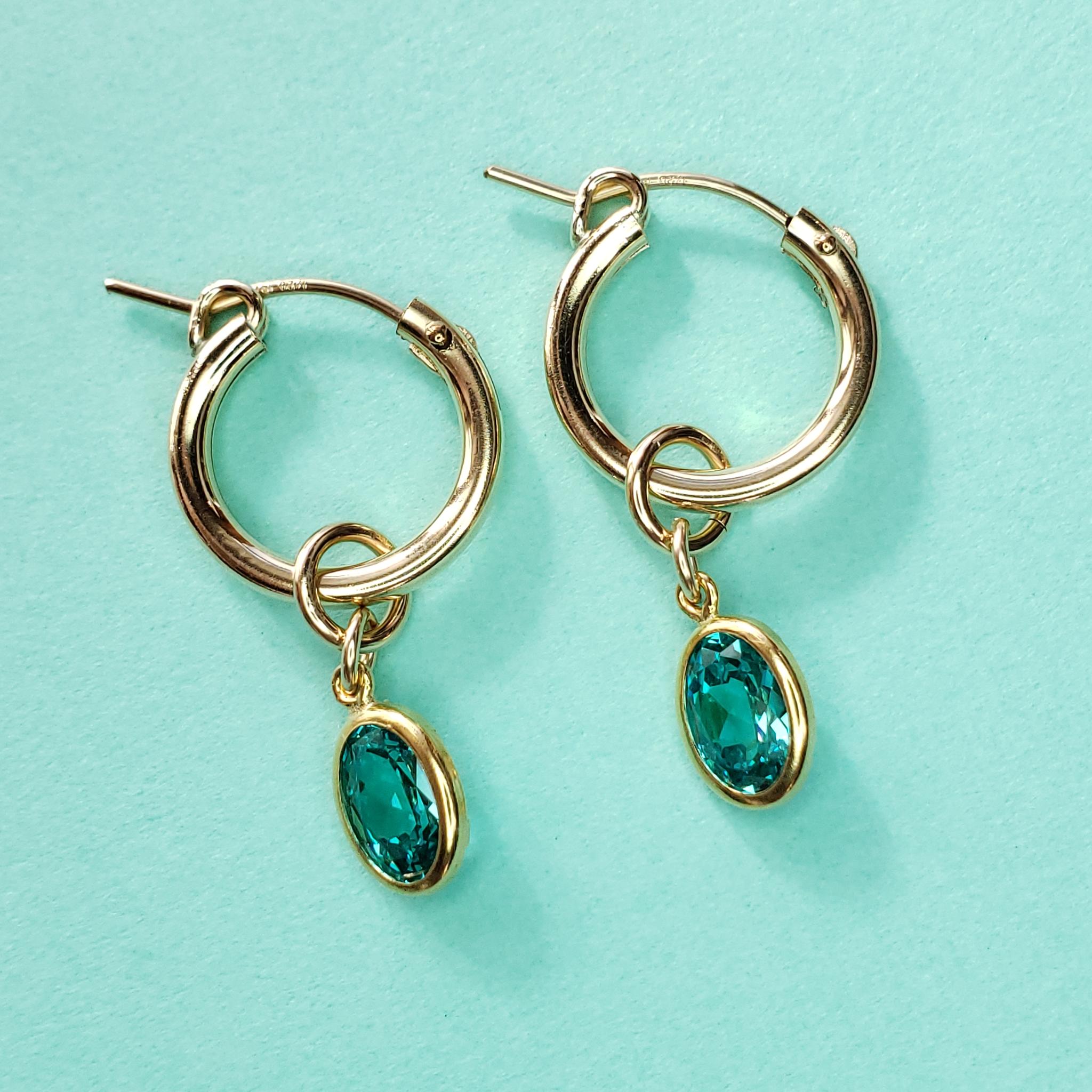 ALL 14Kgf フープピアス　パライバトルマリン　人工宝石　8ｘ6mm　ブラジル産天然トルマリン粉末混ルース