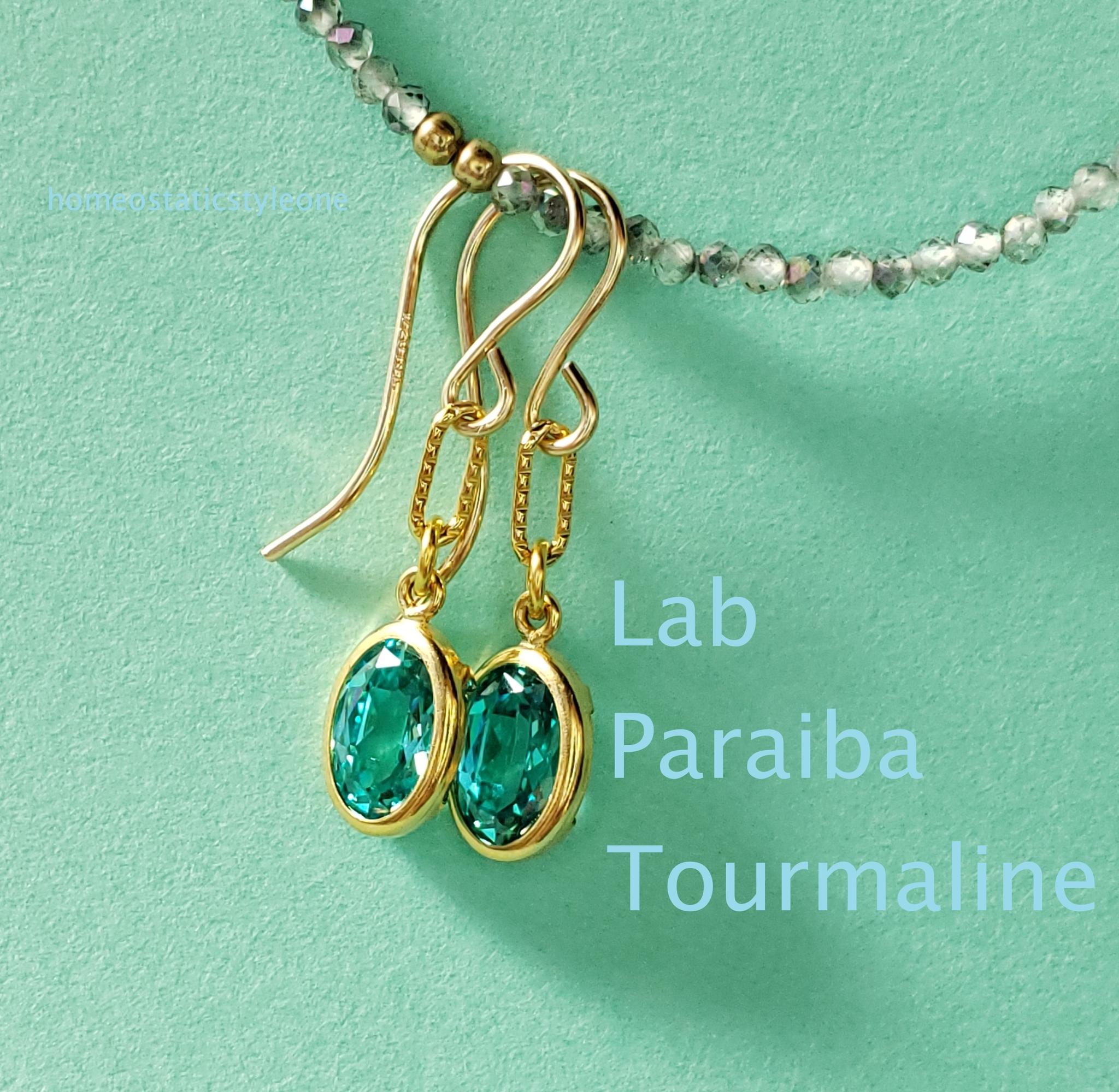 デザインフックピアス 14Kgf パライバトルマリン人工宝石　8x6mm　ベゼル