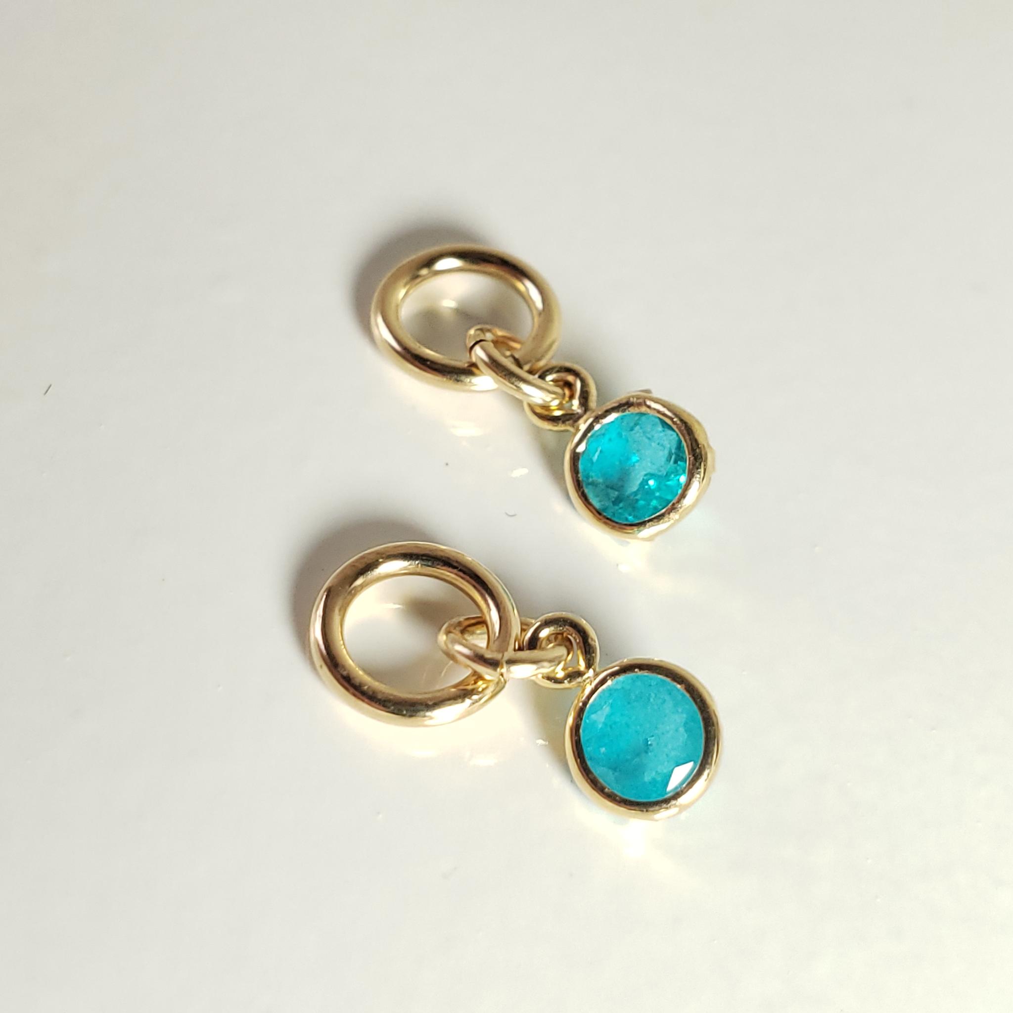 チャーム 14Kgf　パライバトルマリン　人工宝石　4ｍｍ　ラウンドファセットカット　ブラジル産天然トルマリン粉末+1 | 1枚目