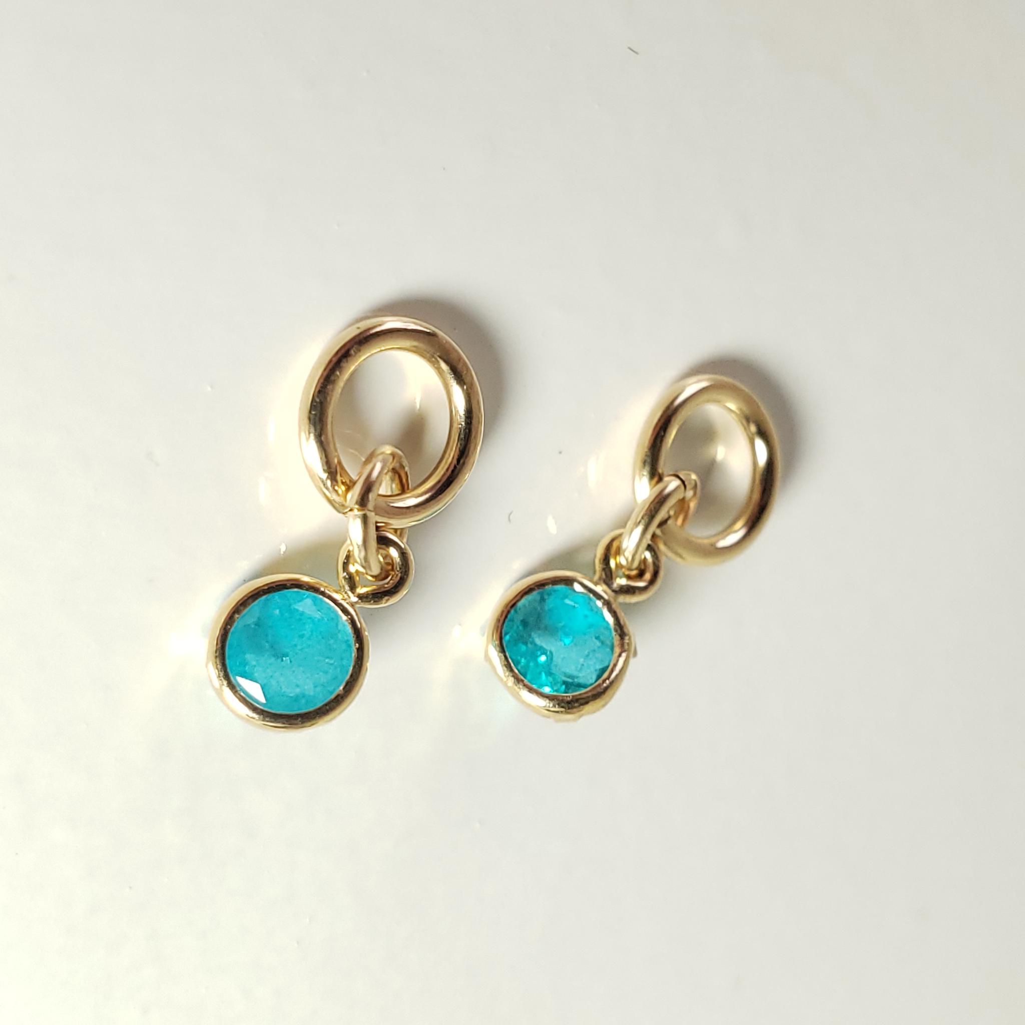 チャーム 14Kgf　パライバトルマリン　人工宝石　4ｍｍ　ラウンドファセットカット　ブラジル産天然トルマリン粉末+1 | 2枚目