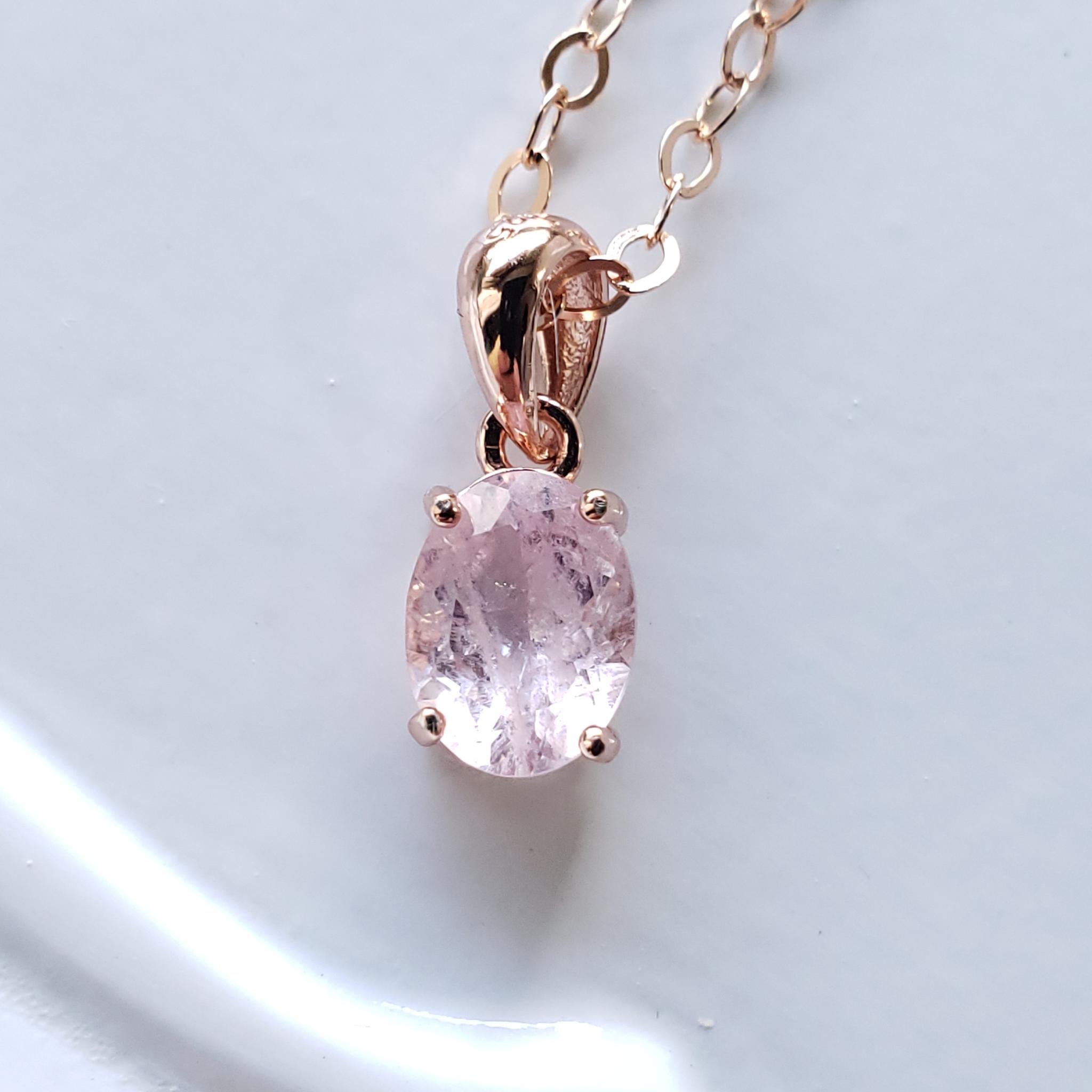 桜色ピンク　ローズゴールドネックレス　S925　天然　モルガナイト　ファセットカット　8ｘ6ｍｍ　◇Natural | 1枚目