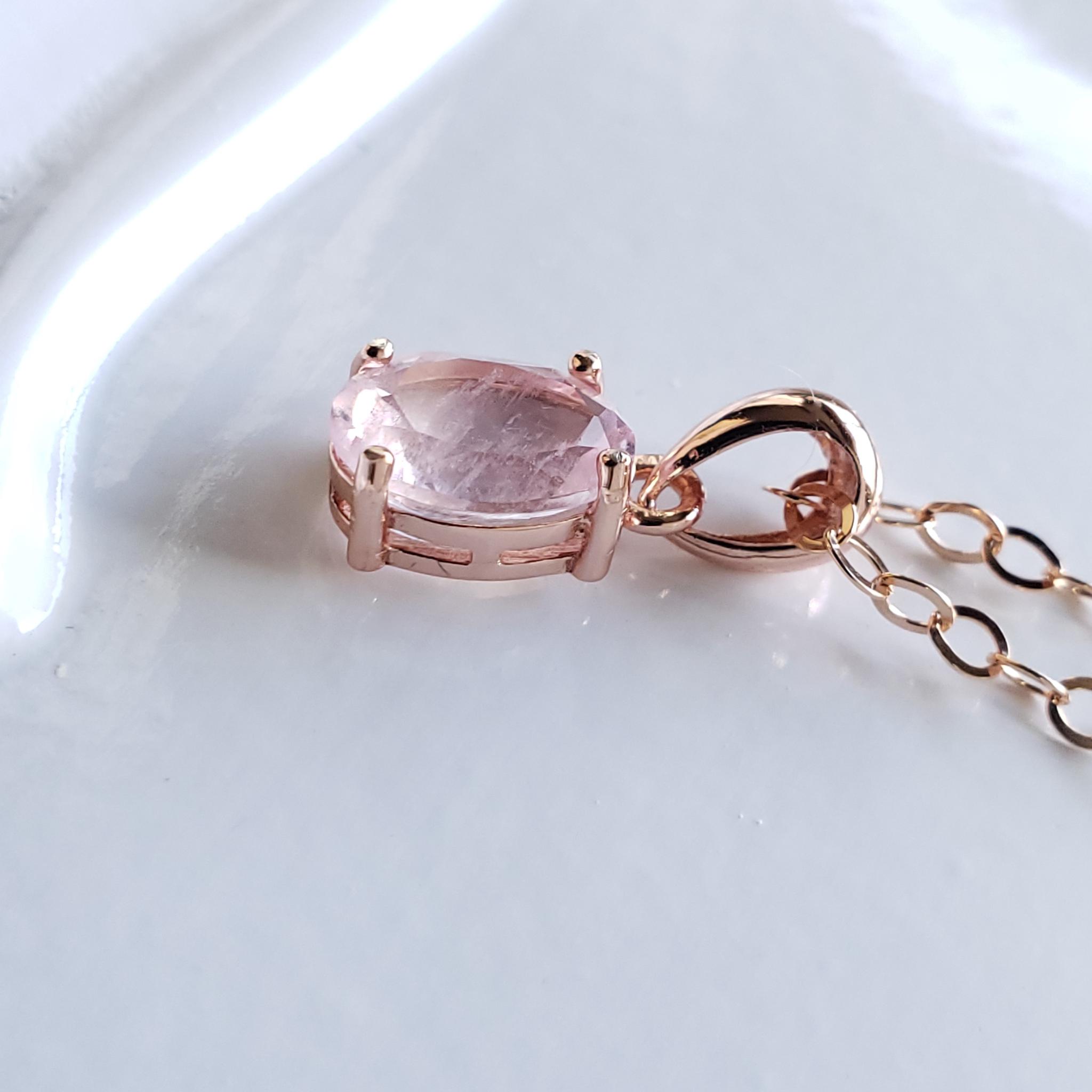 桜色ピンク　ローズゴールドネックレス　S925　天然　モルガナイト　ファセットカット　8ｘ6ｍｍ　◇Natural | 2枚目