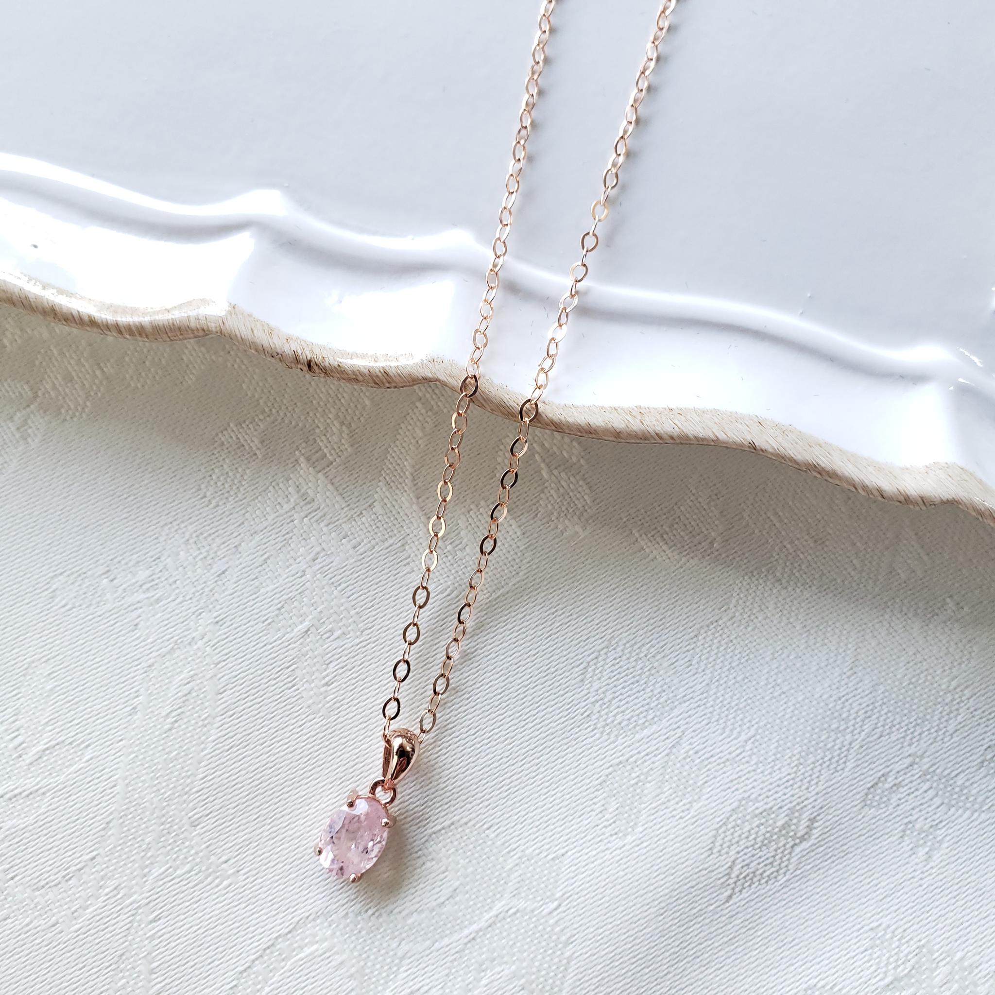桜色ピンク　ローズゴールドネックレス　S925　天然　モルガナイト　ファセットカット　8ｘ6ｍｍ　◇Natural | 5枚目