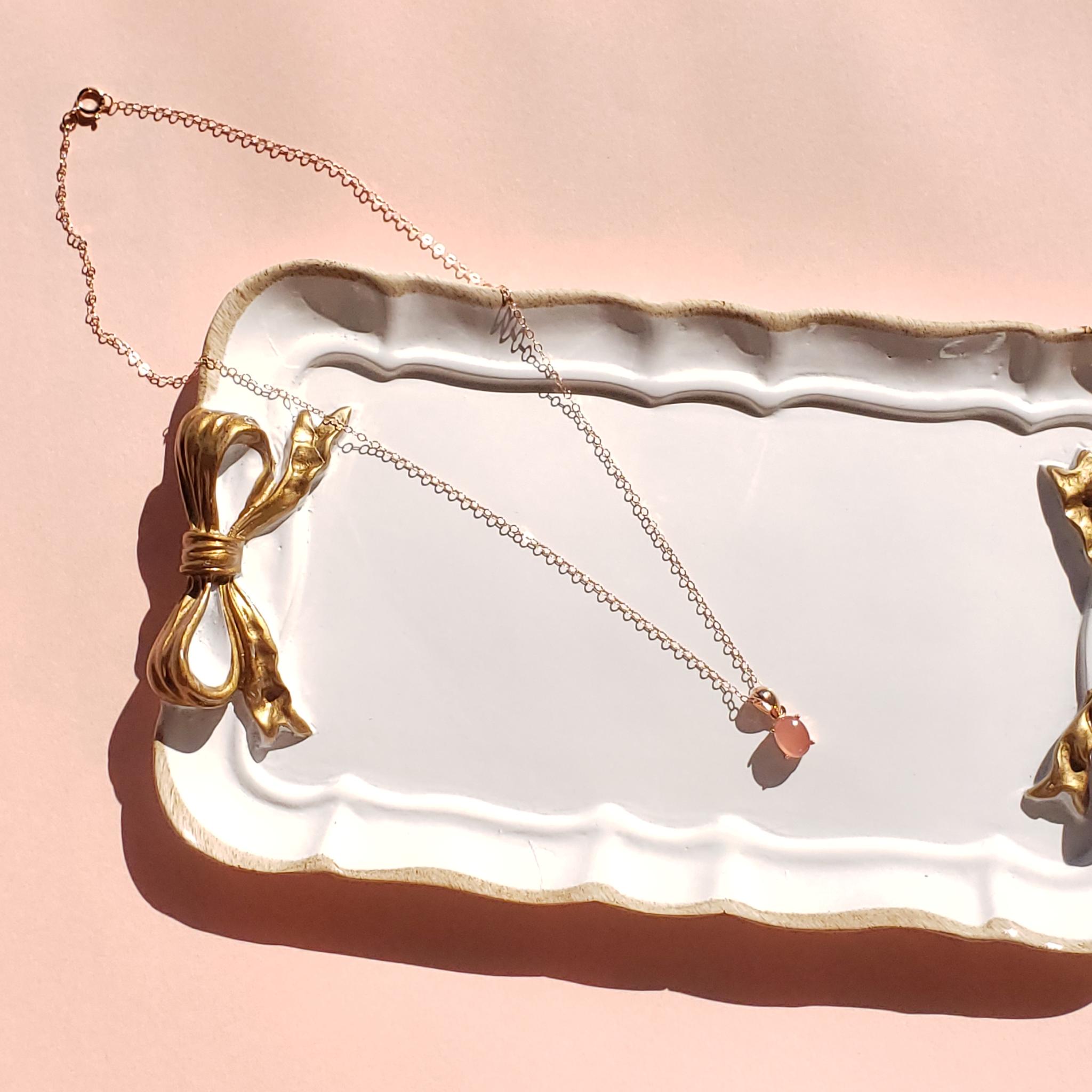 桜色　インカローズ　カボションネックレス　ローズゴールド　14Kgf　8ｘ6ｍｍ | 3枚目