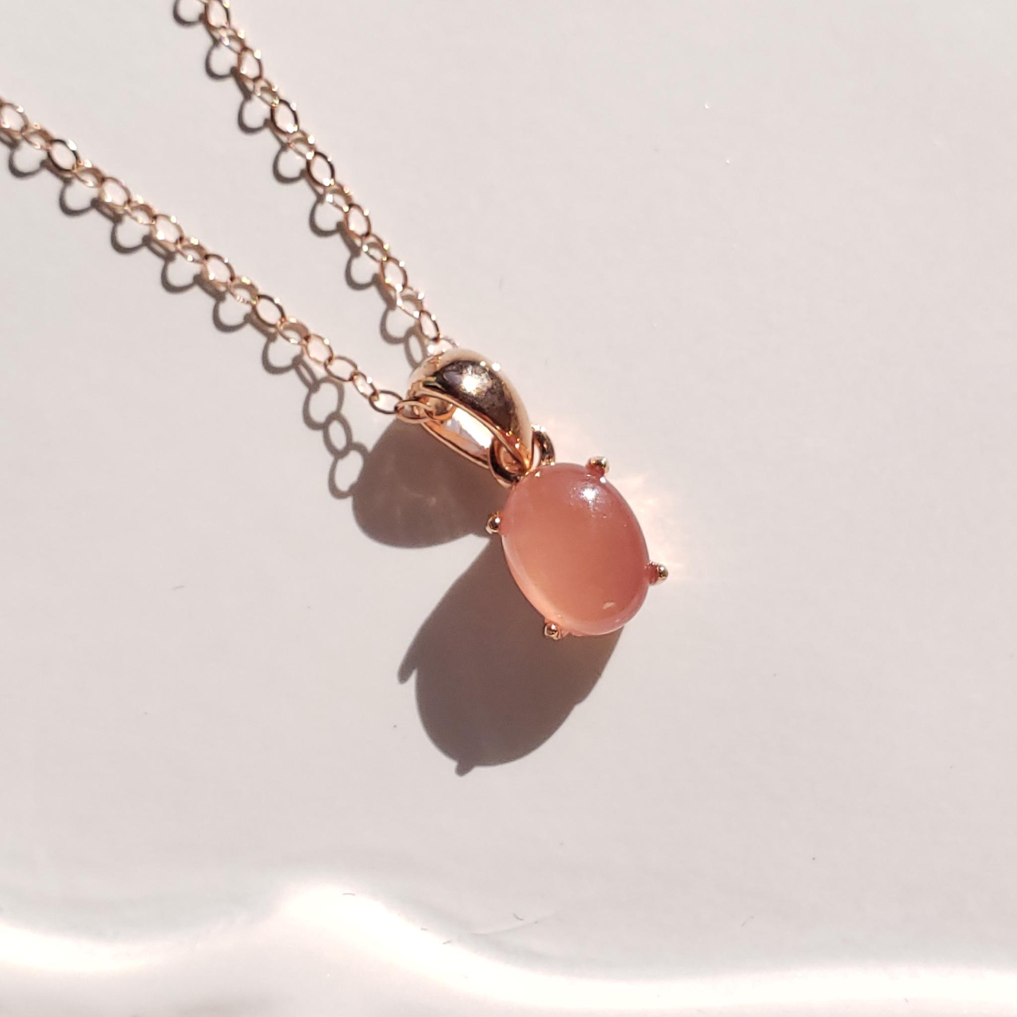 桜色　インカローズ　カボションネックレス　ローズゴールド　14Kgf　8ｘ6ｍｍ | 4枚目