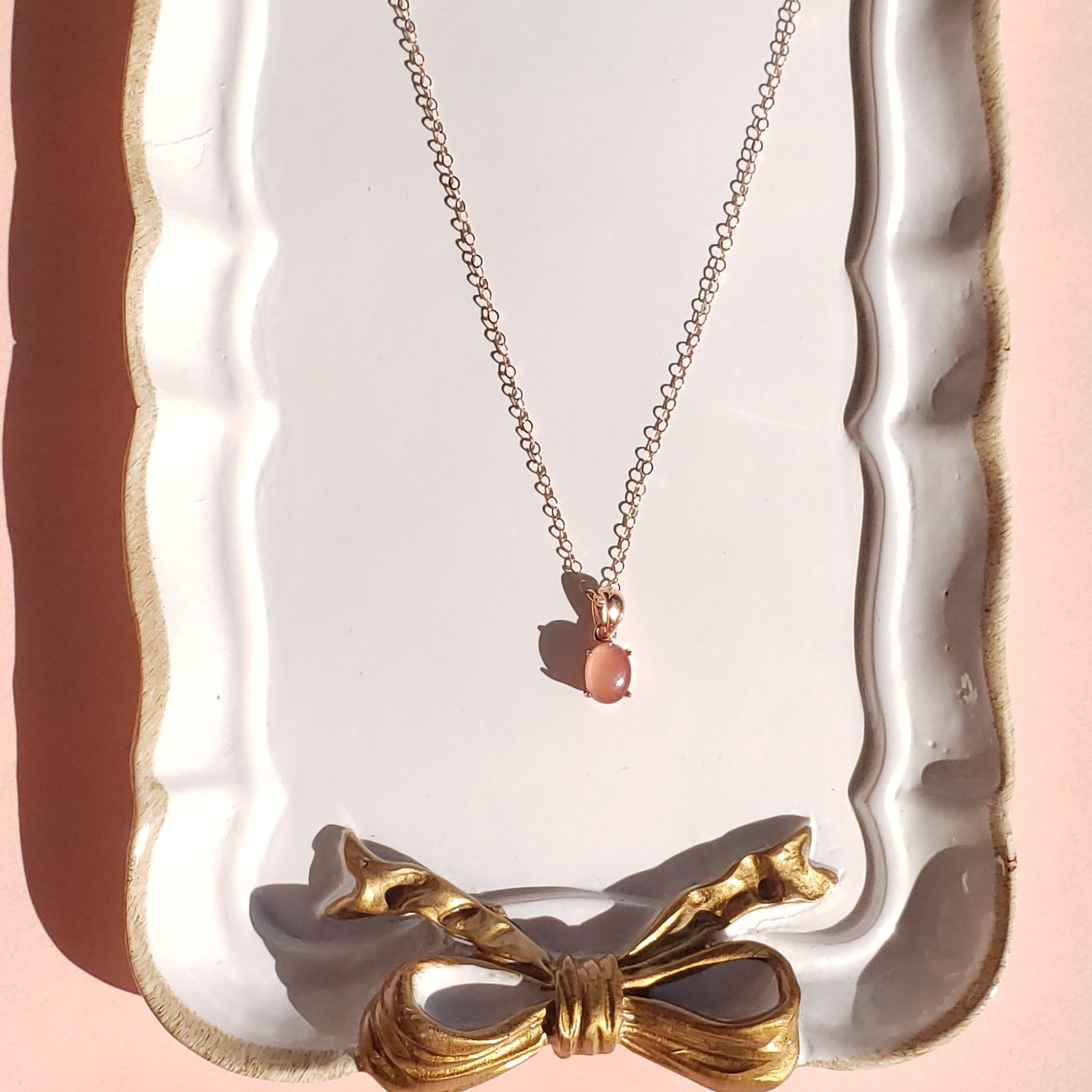 桜色　インカローズ　カボションネックレス　ローズゴールド　14Kgf　8ｘ6ｍｍ | 5枚目