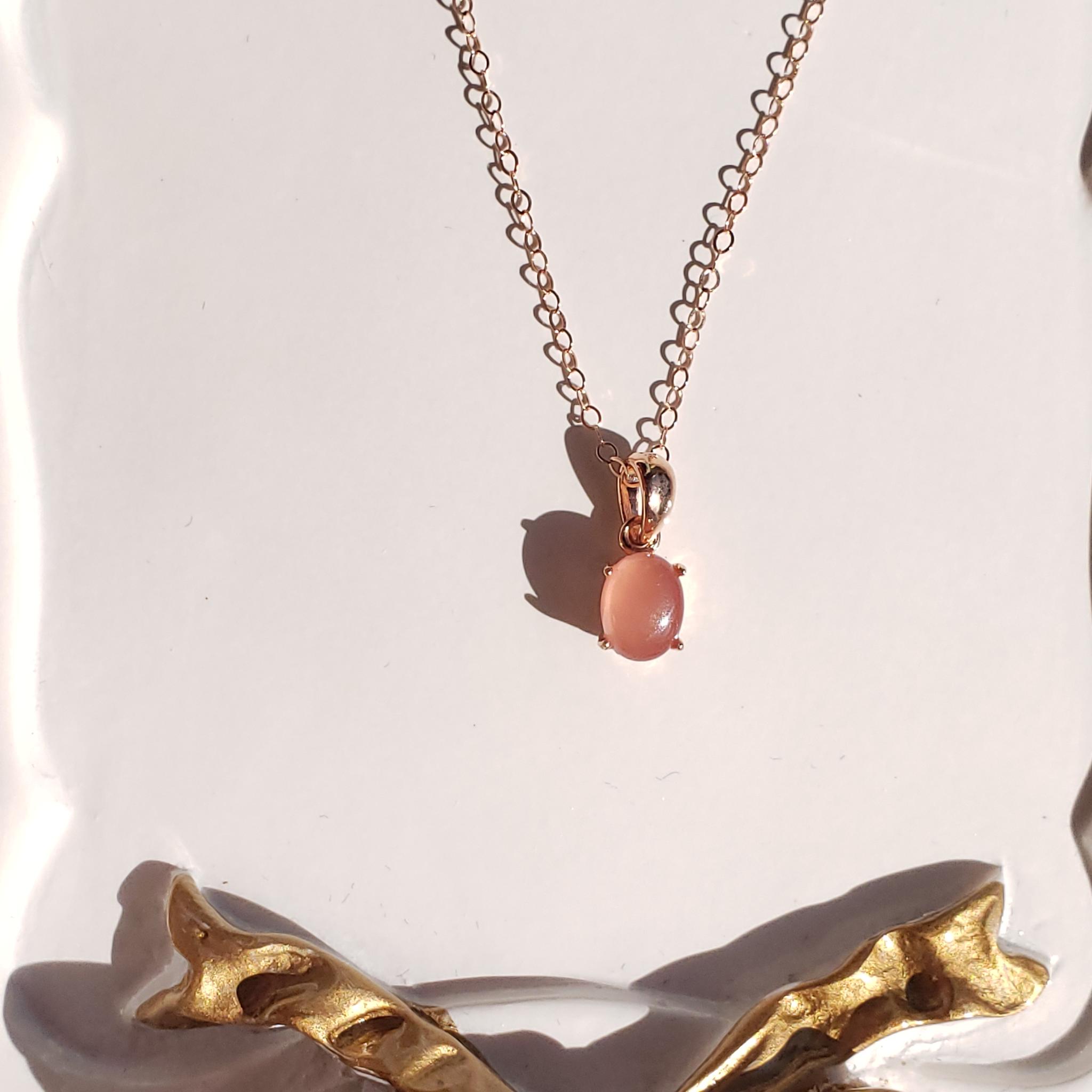 桜色　インカローズ　カボションネックレス　ローズゴールド　14Kgf　8ｘ6ｍｍ | 6枚目