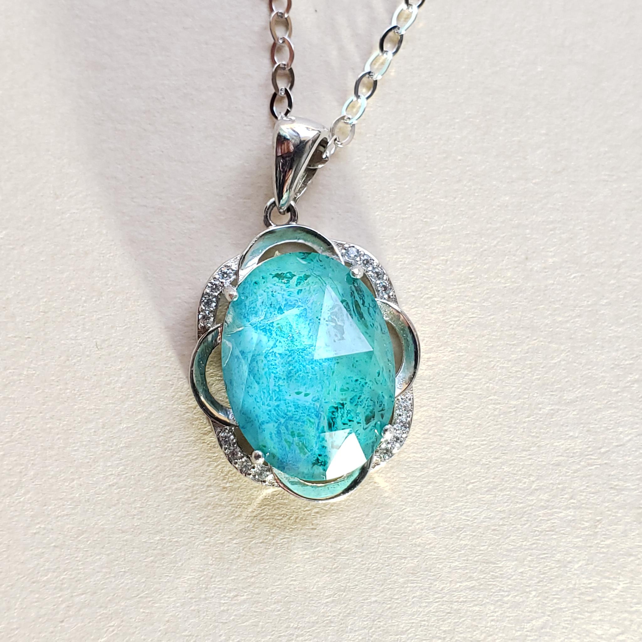 良いこと一杯小さな地球　クリソコラクリスタル　大粒ネックレス　シルバー製　◇　Natural