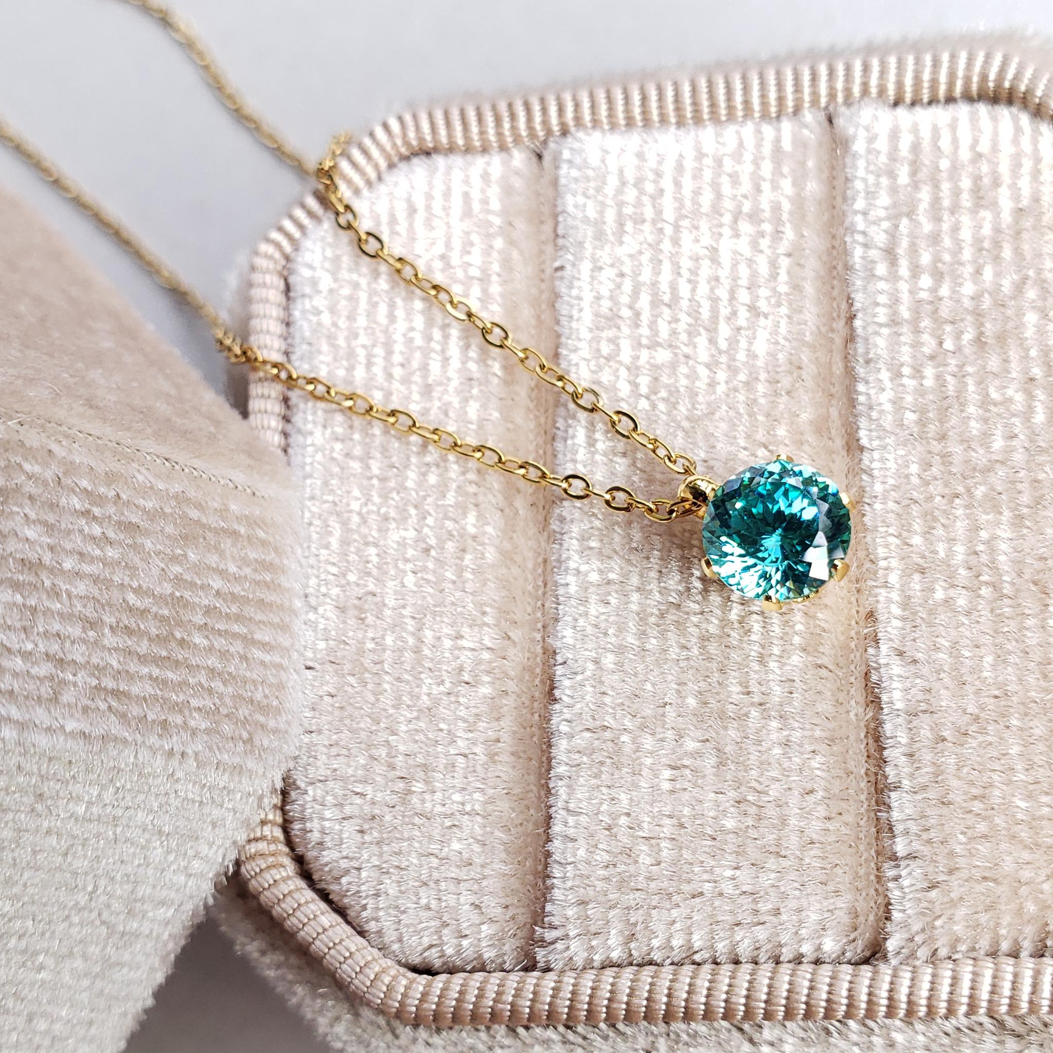 人工パライバトルマリン　ミドルカラー　サージカルステンレス製ネックレス　6ｍｍ　ゴールド　アジャスター付き