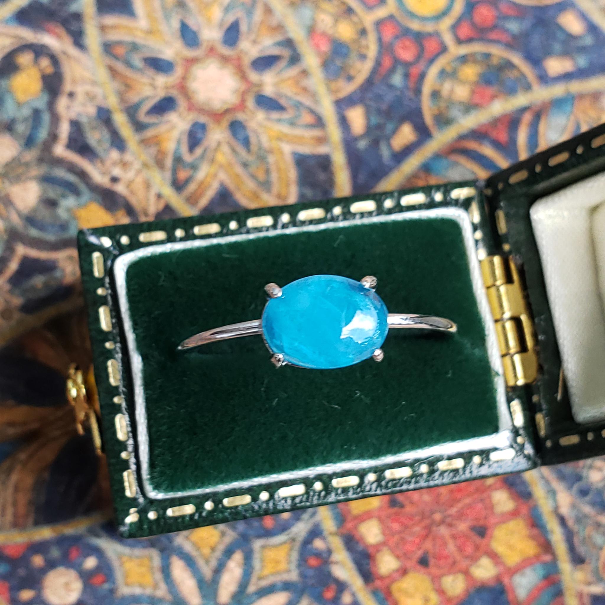 サイズ指定　お得　ネオンブルーアパタイト　シルバーリング　17号　8ｘ6ｍｍ1枚目の画像