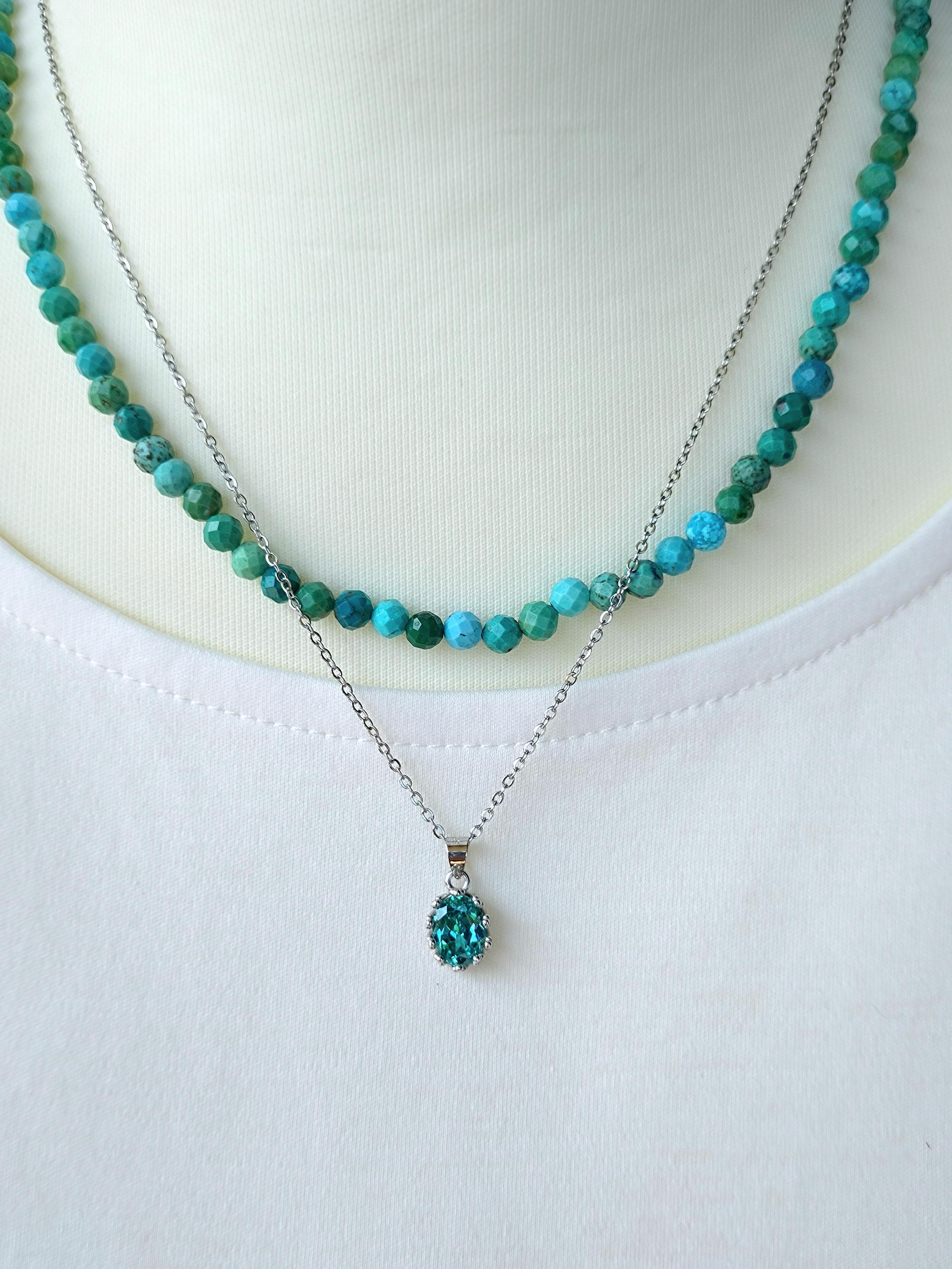 人工パライバトルマリン　ラピスラズリ or ターコイズ　ネックレスセット　8ｘ6mm　天然トルマリン粉末混1枚目の画像