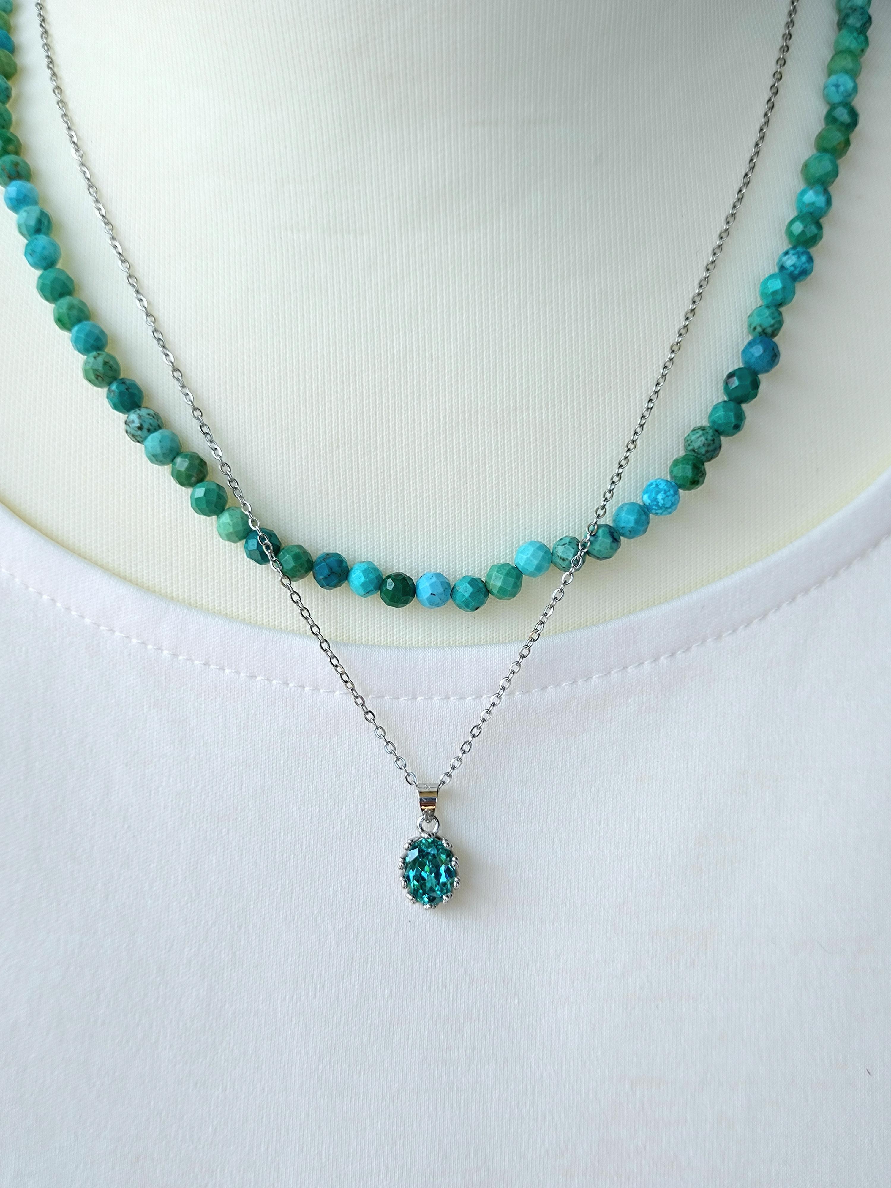 人工パライバトルマリン　ラピスラズリ or ターコイズ　ネックレスセット　8ｘ6mm　天然トルマリン粉末混