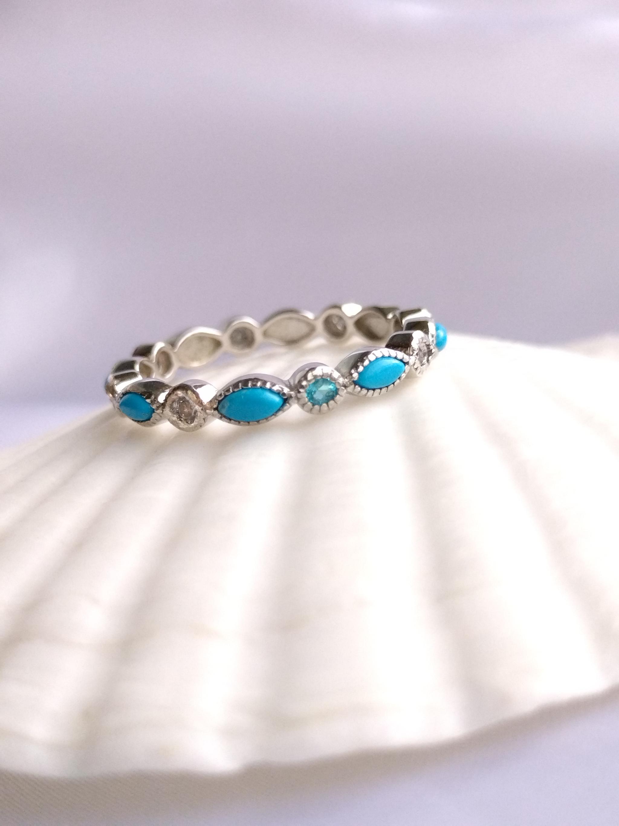 青色リング　天然パライバトルマリン　天然ターコイズ　天然ダイヤモンド　シルバーリング　US8.5号他