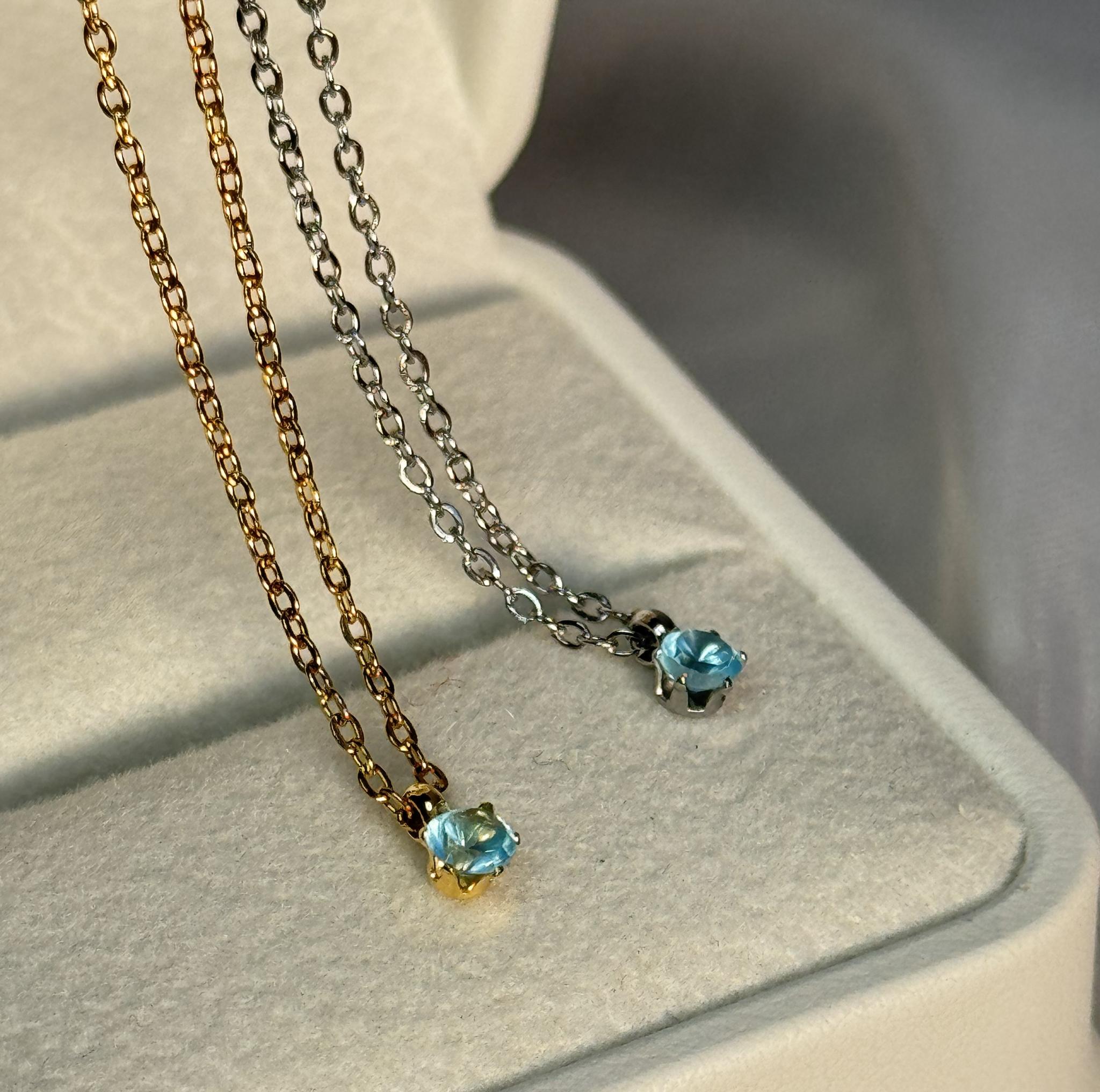 特別価格　ネオンブルーが輝く人工パライバトルマリン　3mm　SUS316L ステンレス　ピンスライドチェーン　再入荷なし